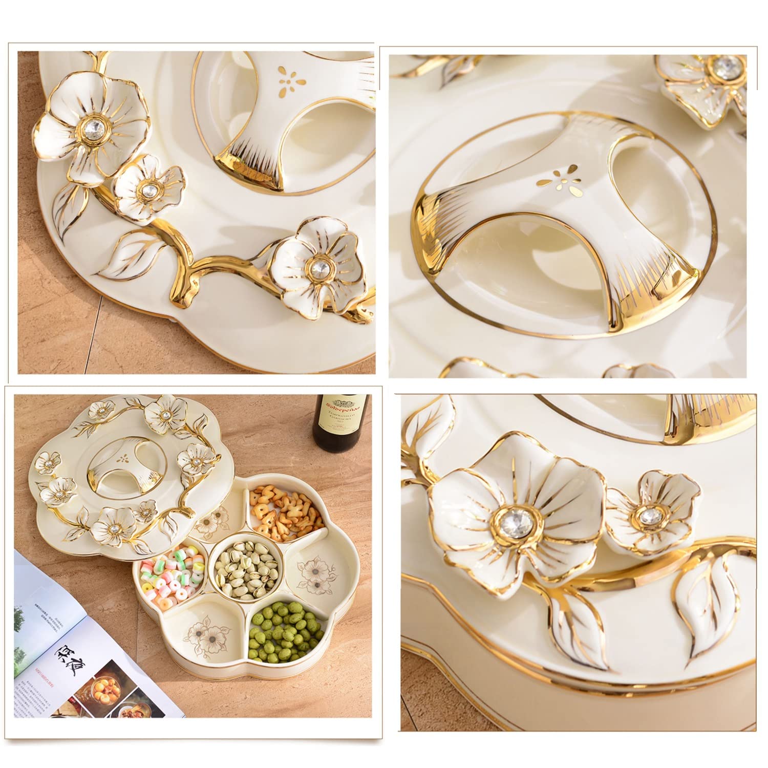 7-Grid Candy Display Plate with Lid - Dried Fruit, Nuts, and Snacks Storage Tray - Elegant Home Decor for Parties, Festivals, and Daily Use