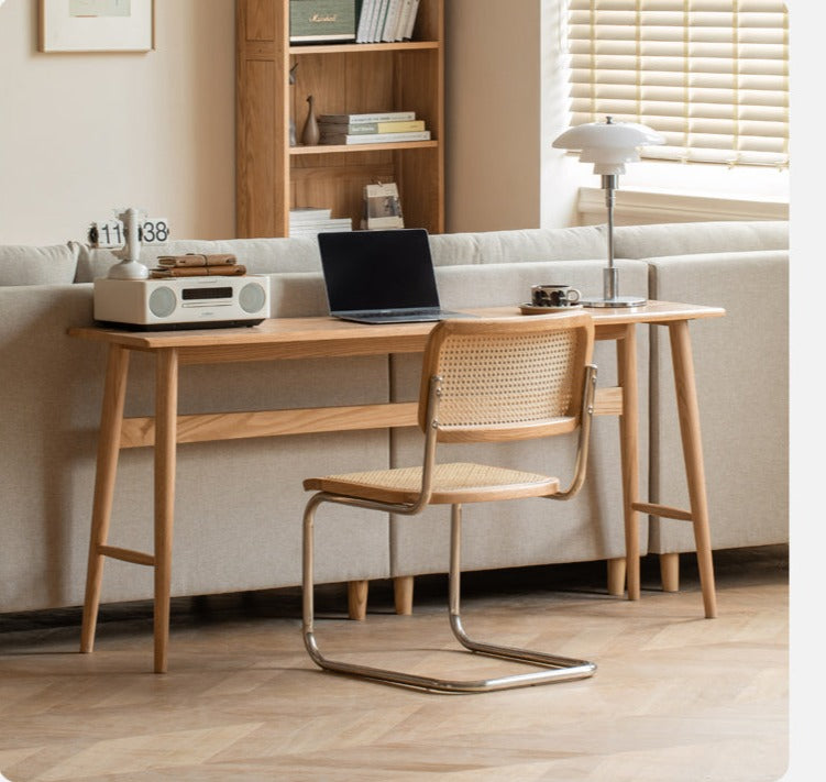 Solid Oak & Cherry Wood Narrow Office Desk - Compact Workspace Solution for Small Spaces & Home Offices