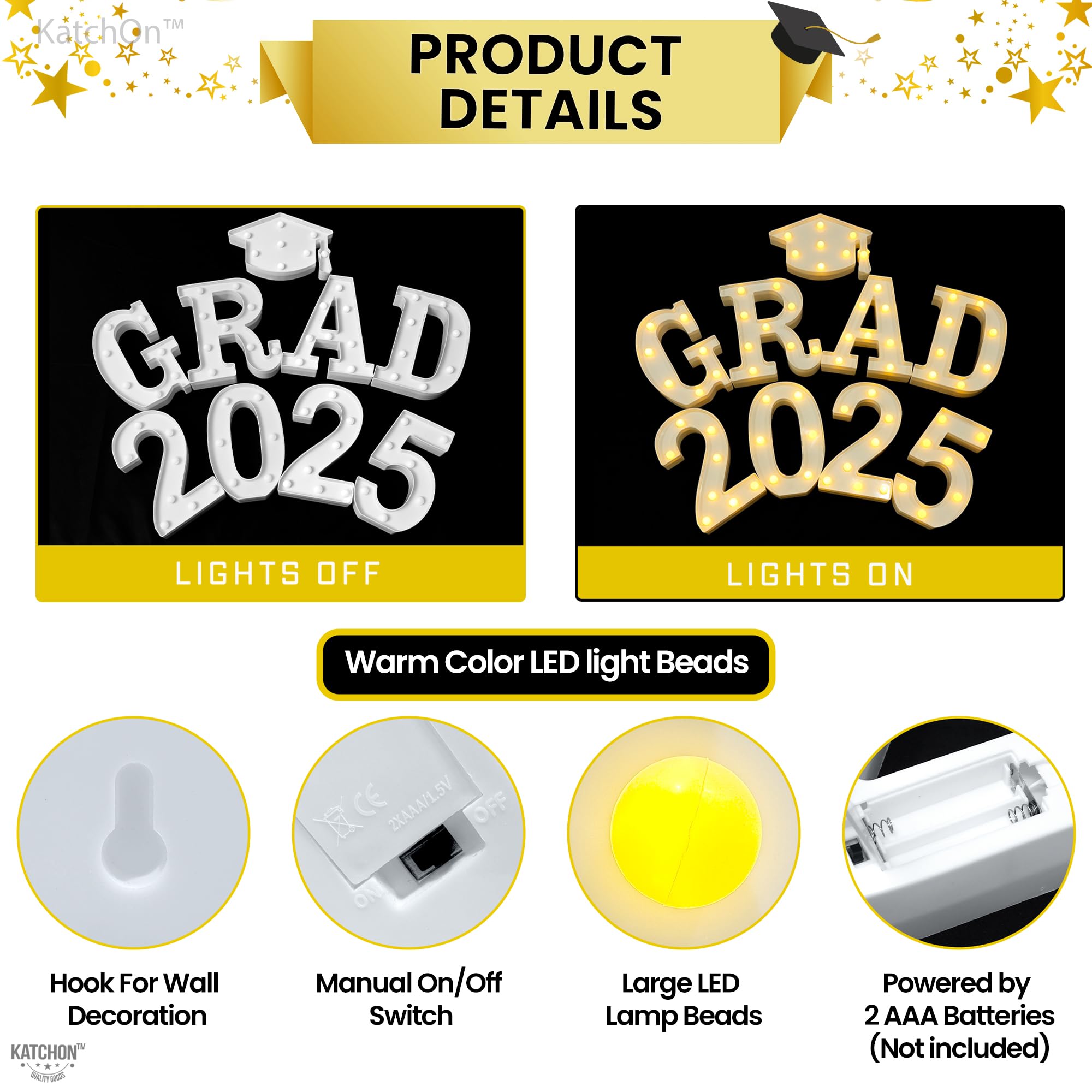 KatchOn 8.5 Inch White LED Graduation Sign - Class of 2025 Light Up Letters for Graduation Party Decorations - Perfect for High School & College Graduation Celebrations, Dorm Room Decor & Photo Backdrops