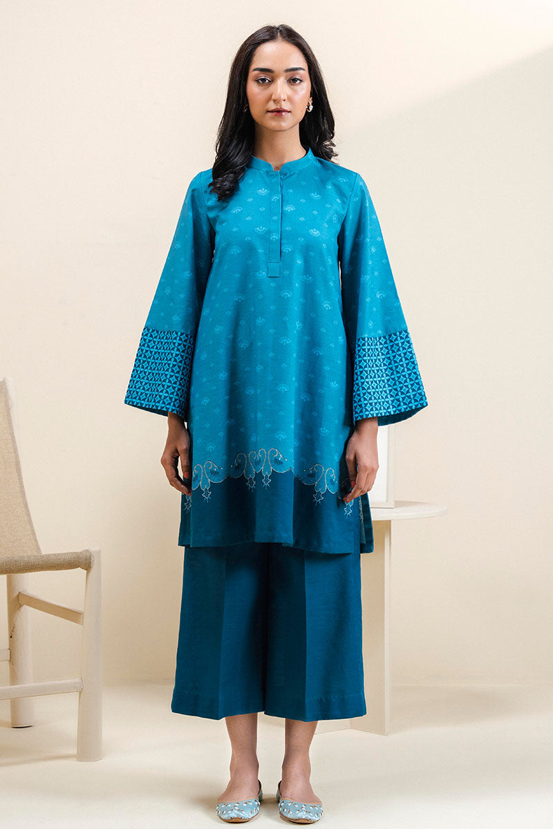 Midnight Frost 2-Piece Printed Khaddar Suit for Women - Traditional Pakistani Outfit for Weddings, Parties & Festive Occasions
