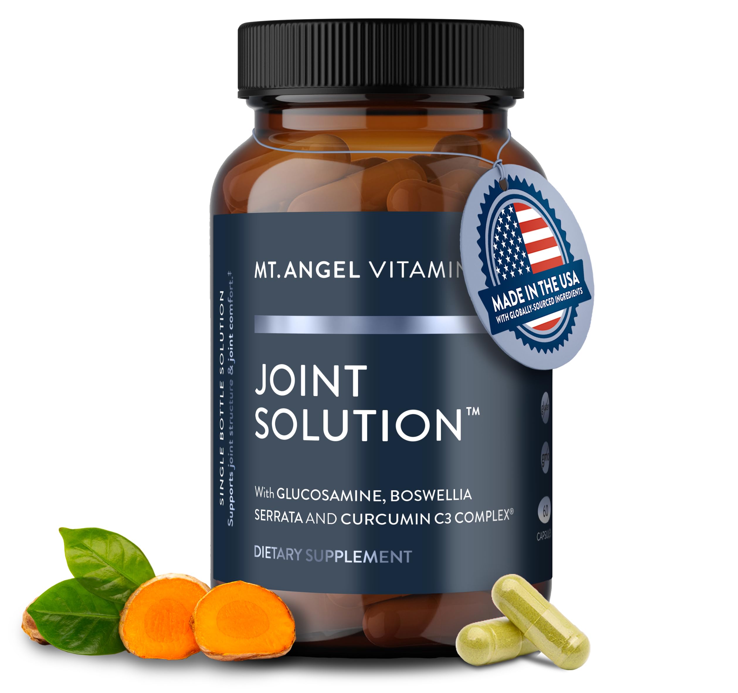 Mt. Angel Vitamins Joint Support Supplement with Curcumin C3 Complex, Turmeric, Ginger, Glucosamine & Collagen - 60 Caps - Natural Pain Relief for Arthritis & Joint Mobility - Perfect for Active Lifestyles & Post-Workout Recovery