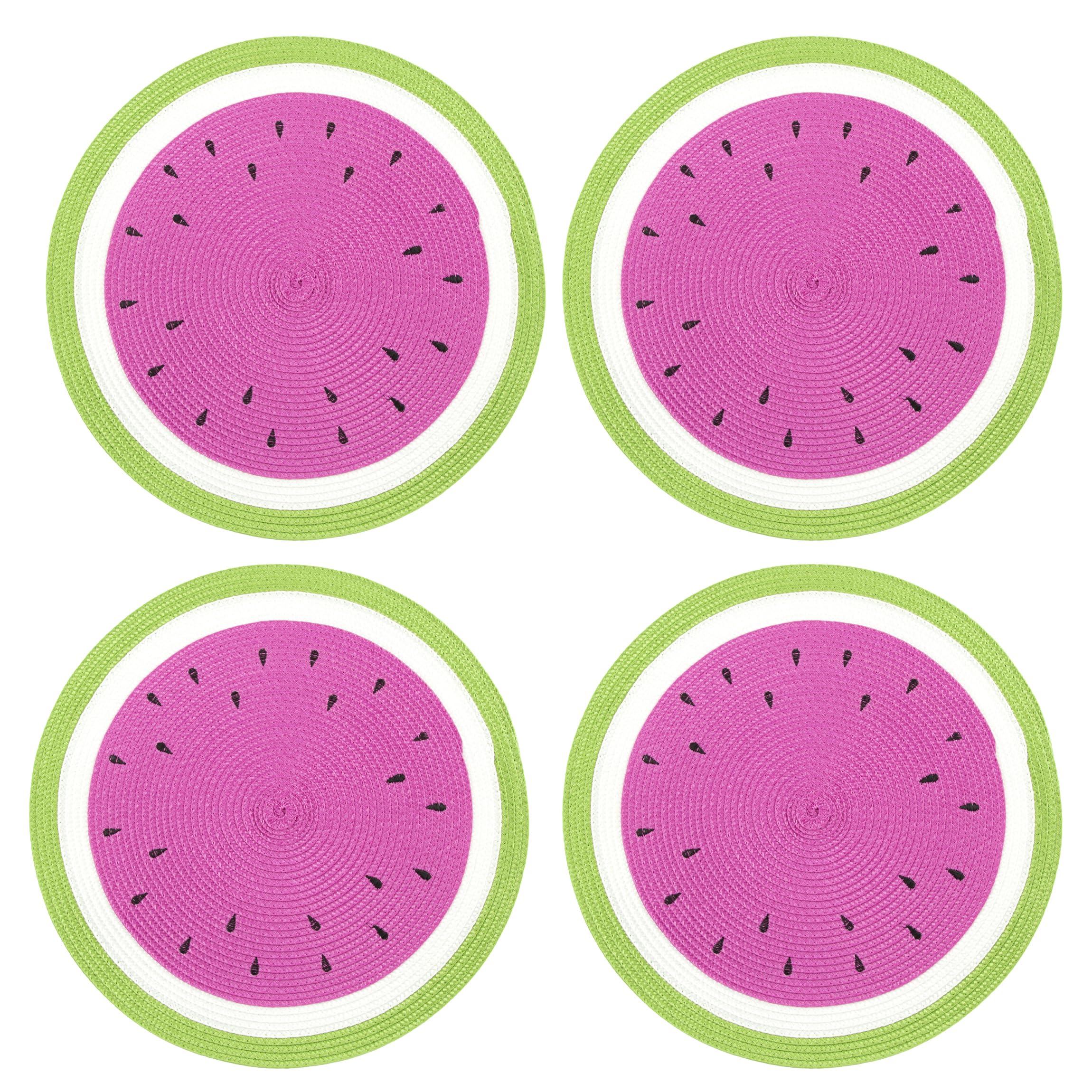 Round Watermelon Placemats Set of 4 - Non-Slip Table Mats for Summer Picnics, Kitchen Dining, and Outdoor Parties