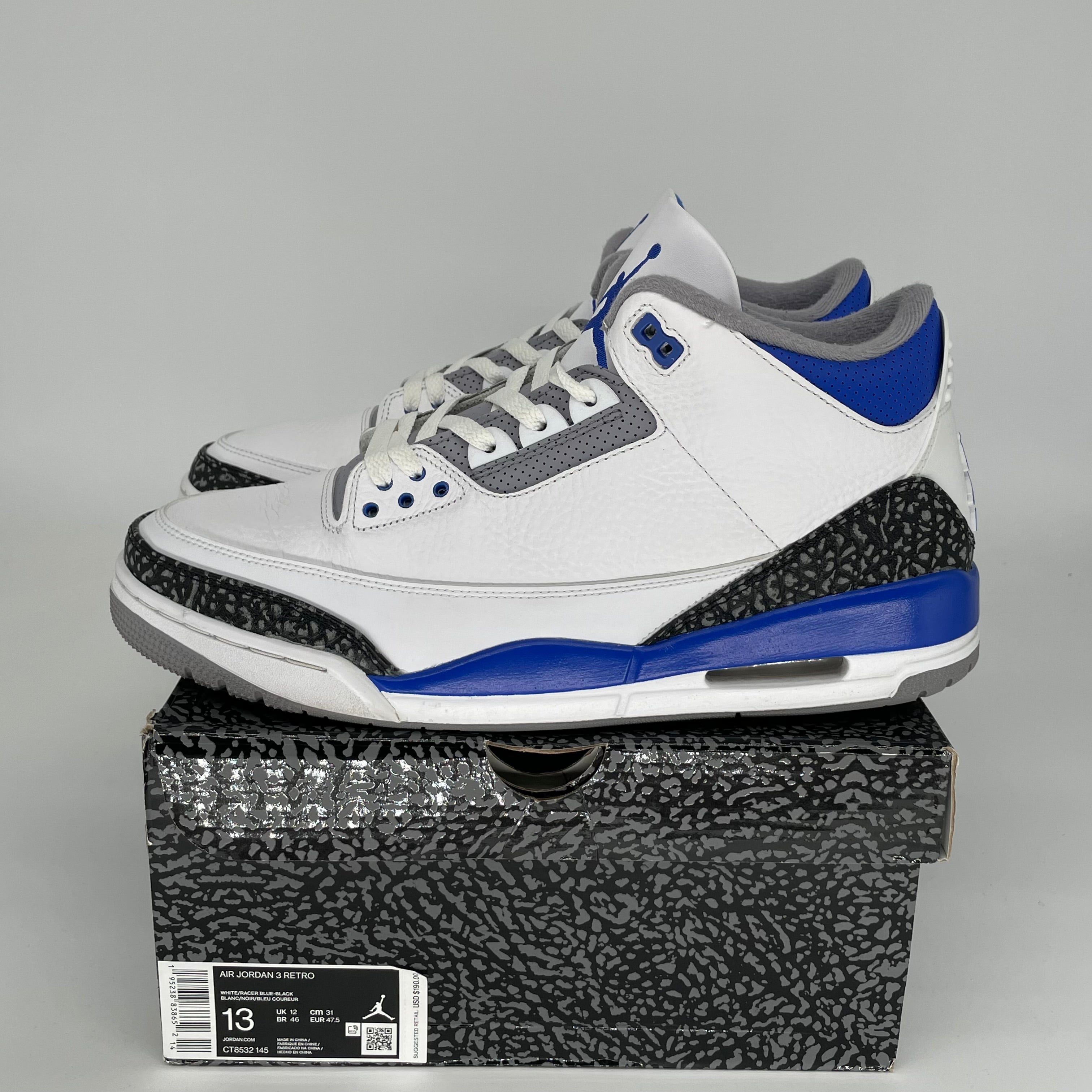AIR JORDAN 3 RACER BLUE Men's Basketball Shoes Size 13 - Official Retro Sneakers CT8532-145 for Running, Gym & Streetwear Fashion