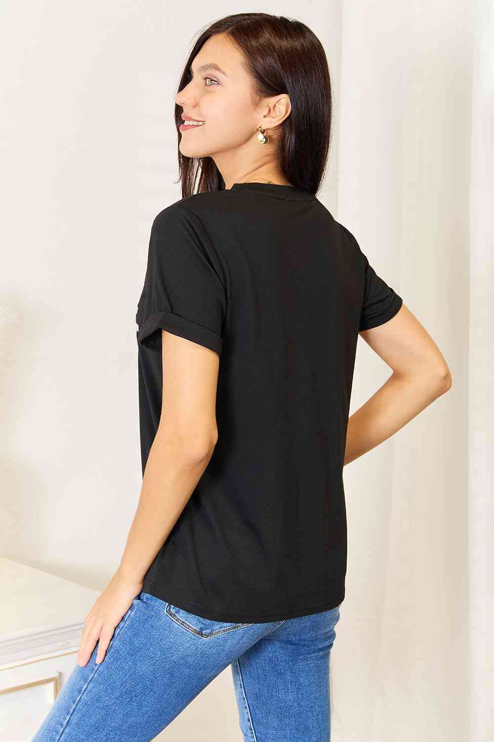 Premium Black Cuffed Sleeve T-Shirt for Men - Comfortable Casual Wear for Everyday Outfits & Street Style