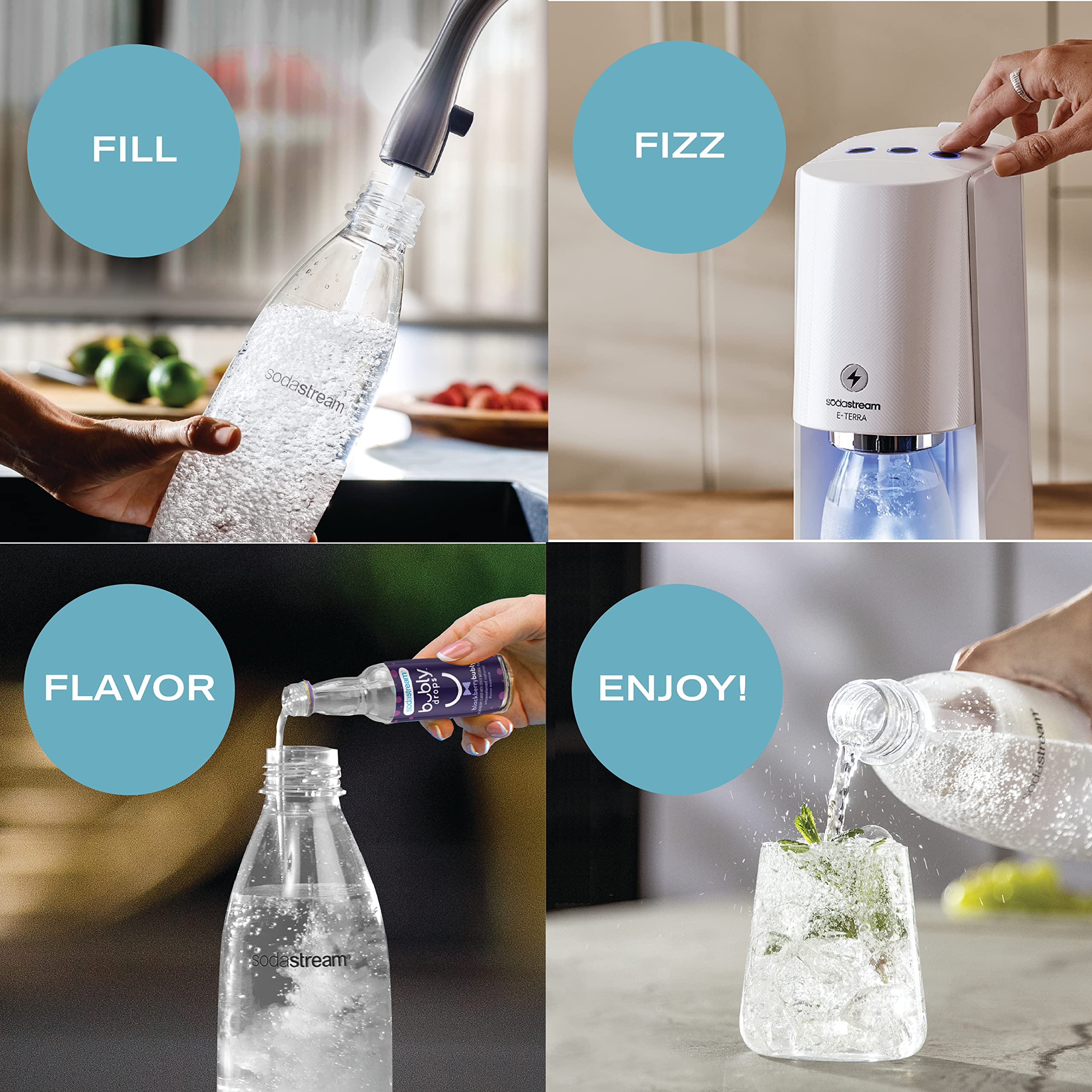 SodaStream E-TERRA Sparkling Water Maker Kit - White Home Soda Machine with CO2 Cylinder & Carbonating Bottle - Perfect for Healthy Homemade Sparkling Water, Cocktails & Party Drinks