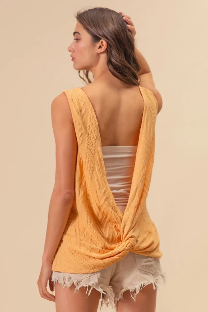 BiBi Textured Knit Sweater - Twist Back Sleeveless Women's Top for Casual Outfits & Layering | Perfect for Fall, Winter & Spring Fashion