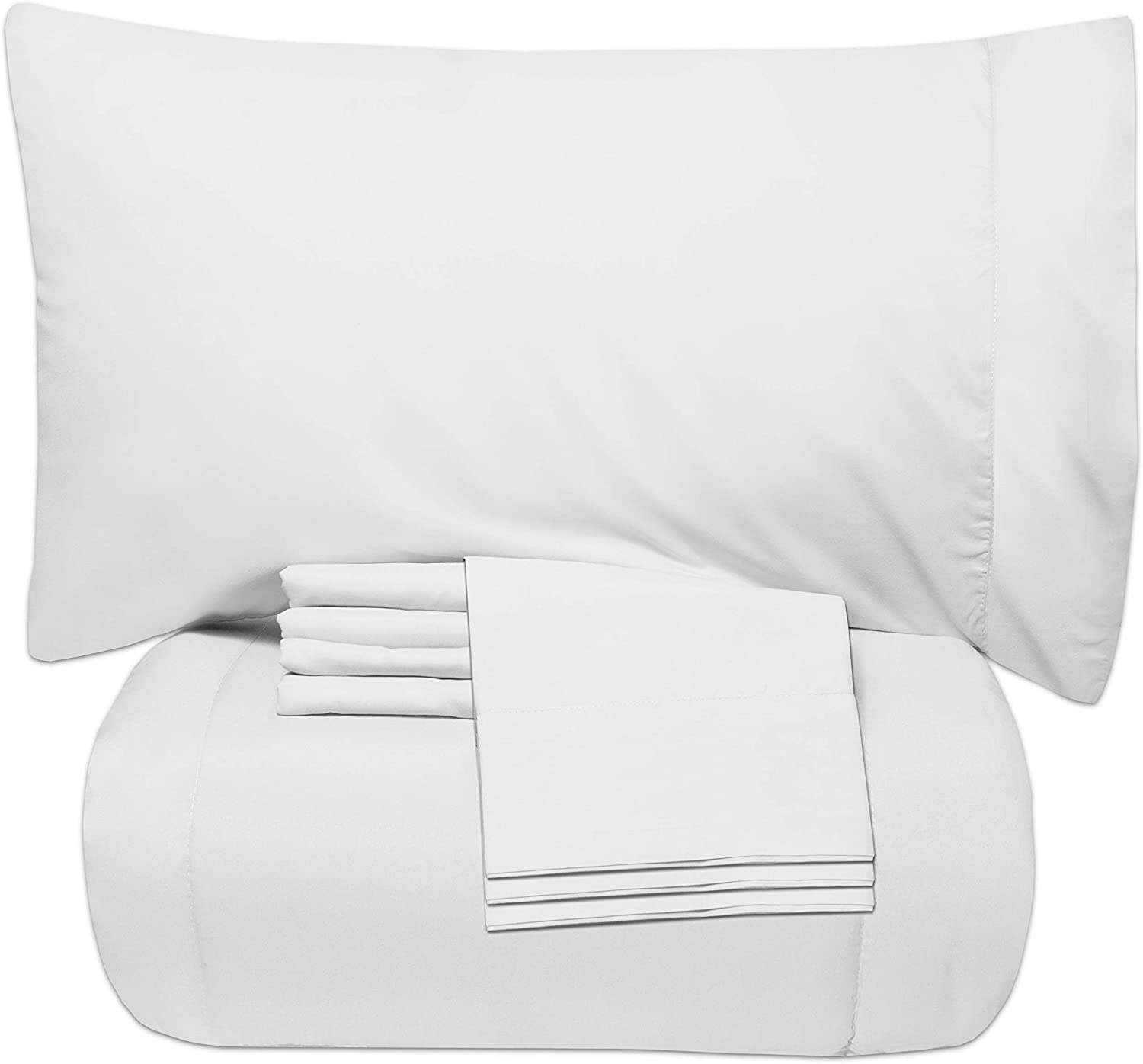 7-Piece Twin XL Bed-in-a-Bag Comforter Set | 100% Cotton Down Alternative Blanket 500 GSM | Fits Up to 21