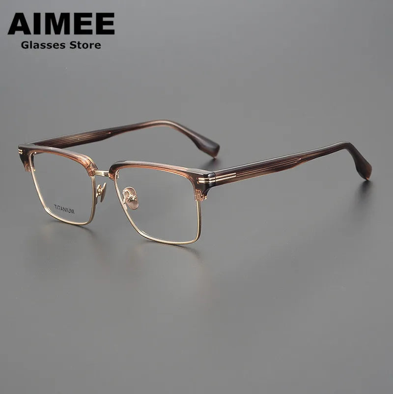 Stylish Unisex Full Rim Polygon Square Titanium Acetate Eyeglasses Frame 6518 - Lightweight Durable Glasses for Work, Reading & Fashion Accessories