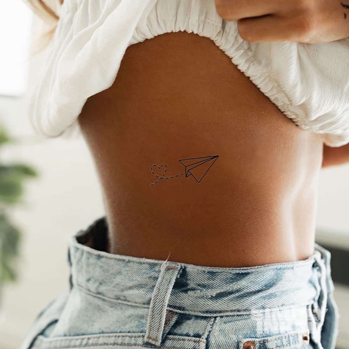 Simply Inked Mini Paper Plane Temporary Tattoo - Waterproof Fake Tattoos for Women, Men, Girls & Boys - 2x2 Inch Blue & Black Body Art Stickers - Perfect for Parties, Festivals, Travel & Everyday Wear