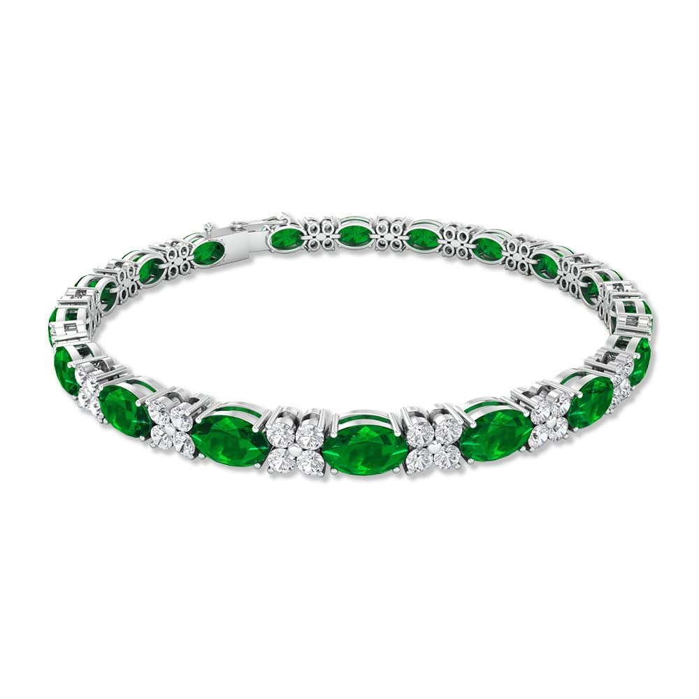 9.36Ct Lab-Created Oval Emerald & 2.04Ct DEF-VS1 Moissanite Tennis Bracelet in 14K Solid Gold - Certified Gemstone Jewelry for Women, Gift for Anniversary, Wedding, Party & Special Occasions