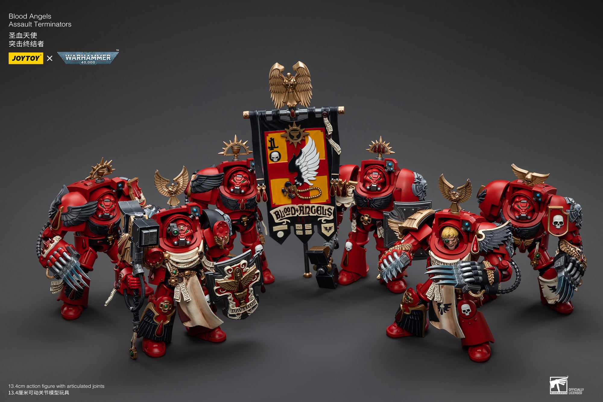 JOYTOY 1/18 Scale Warhammer 40K Blood Angels Assault Terminators Action Figure Set - 6pcs Collectible Miniatures for Tabletop Gaming & Display