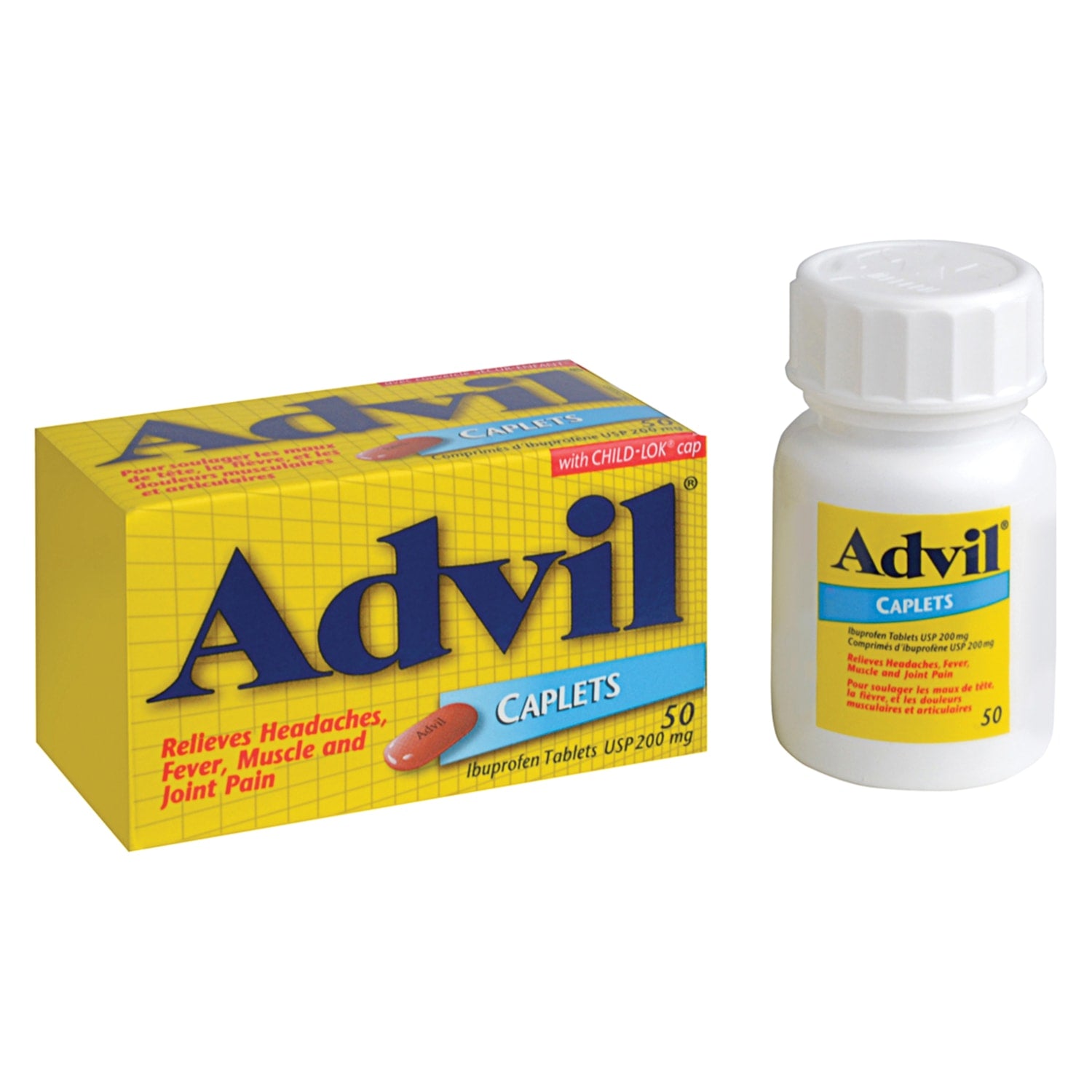 Advil Ibuprofen Caplets 200mg - 50 Count Bottle | Pain Relief for Headaches, Muscle Aches & Joint Pain | Fast-Acting Pain Reliever for Adults