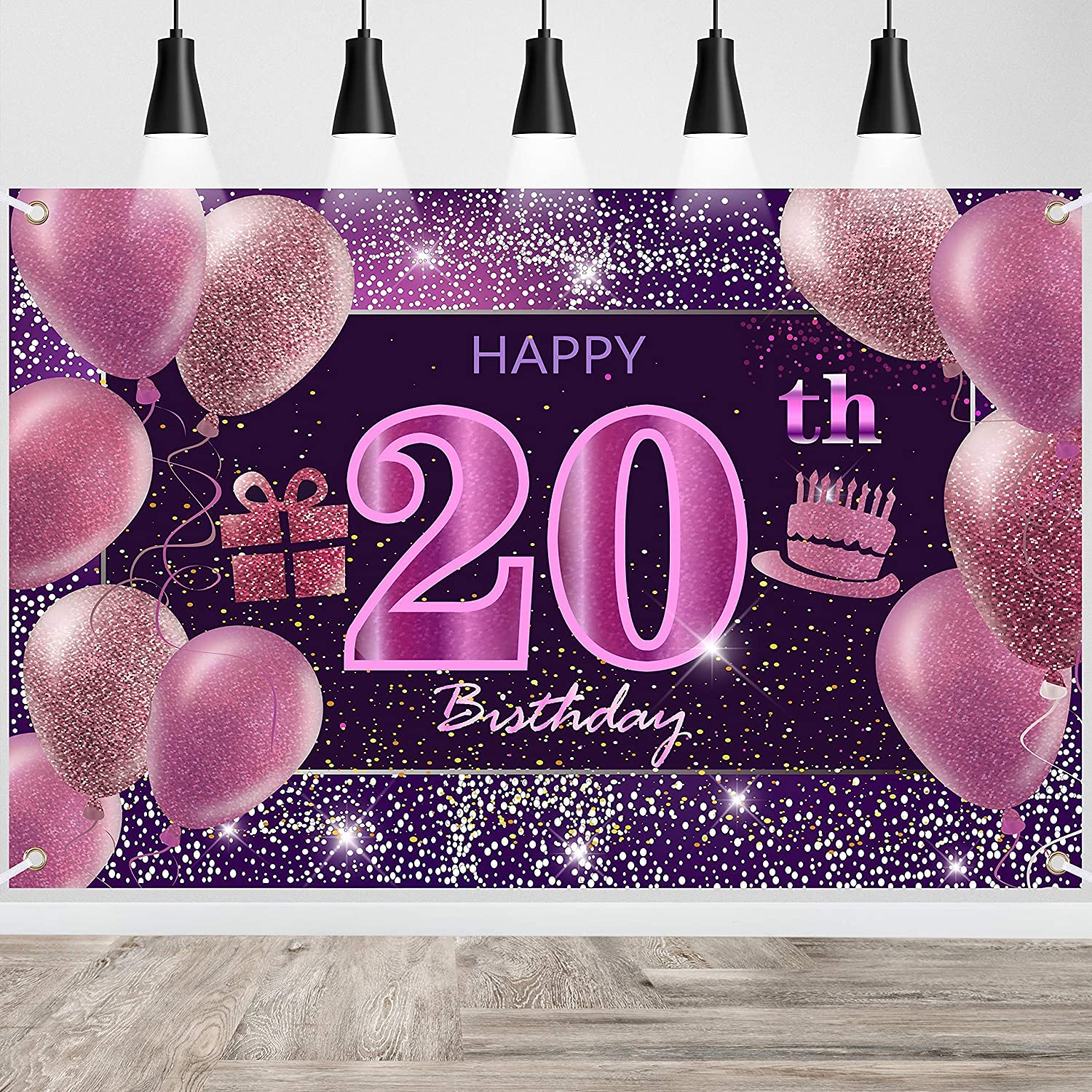 20th Birthday Decorations for Women - Pink Happy Birthday Banner & Party Backdrop - Perfect for 20th Birthday Party, Girls Night, Photo Booth Decor & Milestone Celebration
