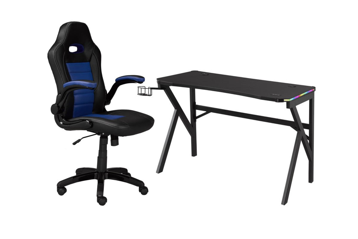 Premium Gaming Desk & Chair Set - Ergonomic Blue & Black Computer Desk with Comfortable Racing Style Chair for PC Gamers - Perfect for Home Office, Streaming & Esports Setup