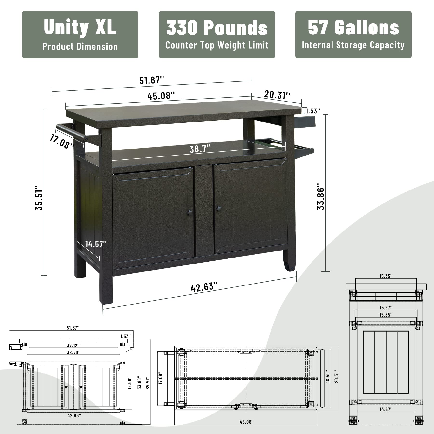 Portable Metal BBQ Grill Cart with Wheels & Storage for Outdoor Cooking - Patio, Backyard, Deck Use