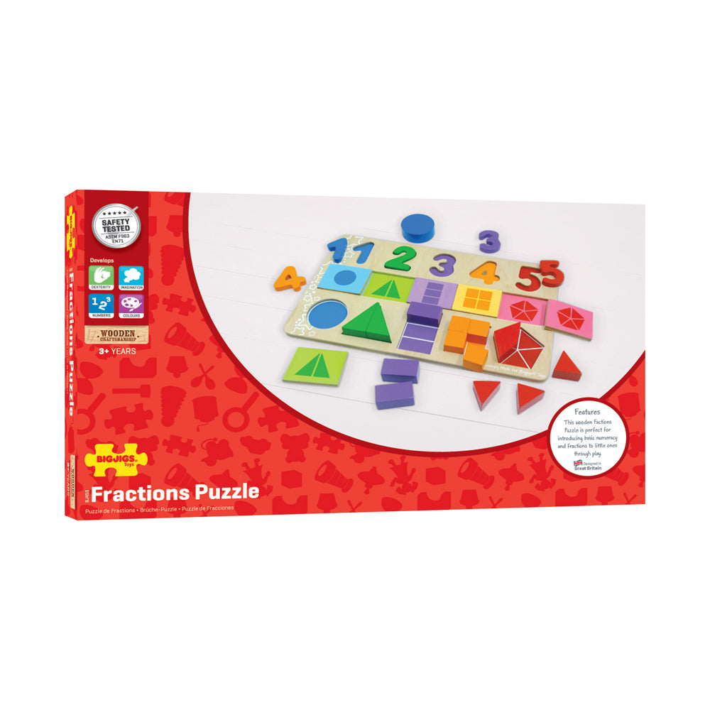 Bigjigs Toys Wooden My First Fractions Puzzle - Educational Math Learning Toy for Kids Ages 3-5 | Perfect for Homeschooling & Early Childhood Development
