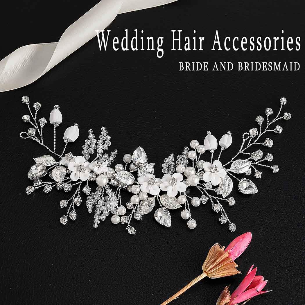 Silver Crystal Pearl Bridal Hair Vine - Floral Leaf Wedding Headpiece for Women & Girls | Perfect for Bridal, Prom, and Special Occasions