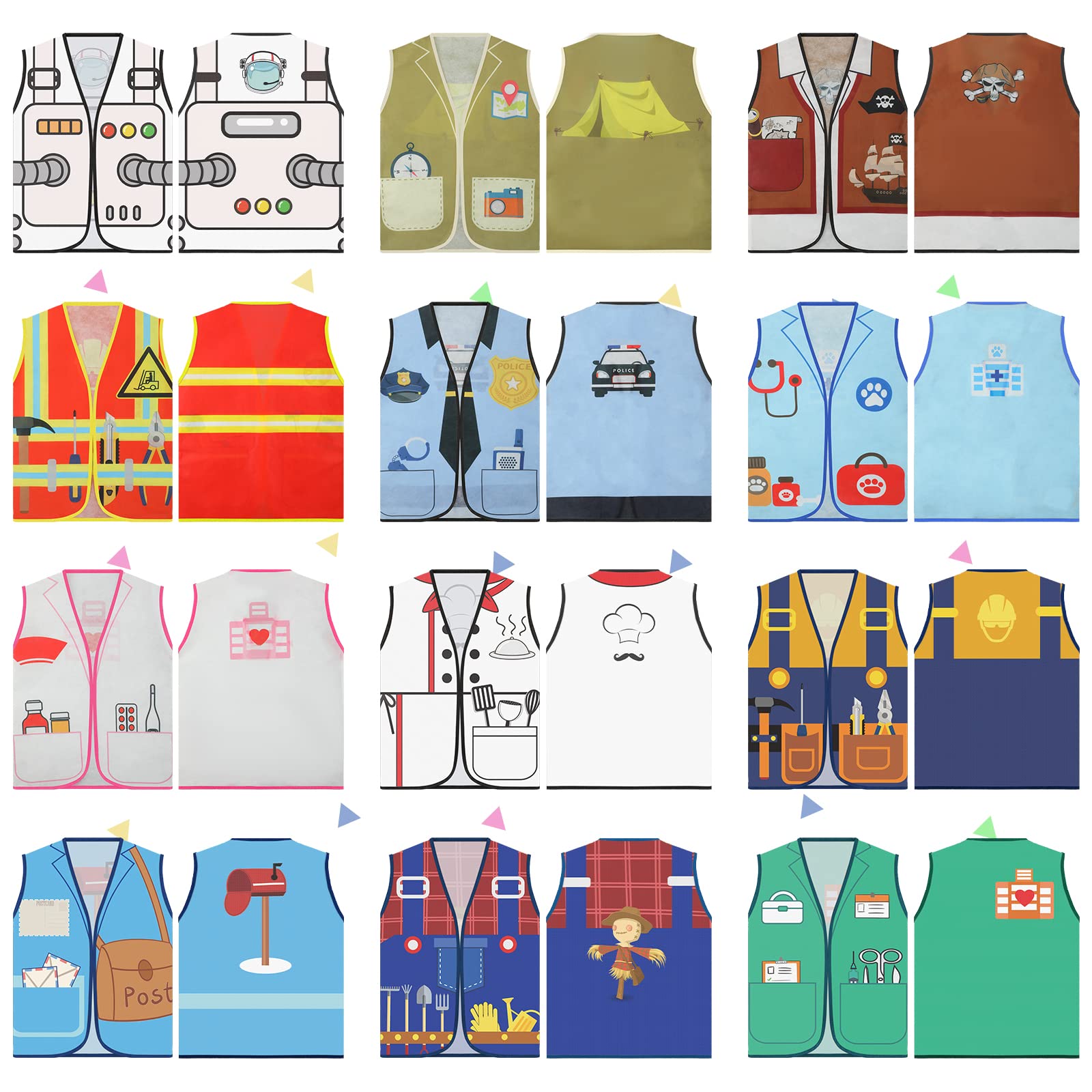 12PCS Kids Community Helper Costumes Set - Police, Doctor, Firefighter Dress Up Vest for Toddler & Preschool Role Play | Career Pretend Play, Dramatic Play Toys for Boys & Girls | Perfect for Classroom, Daycare & Birthday Parties