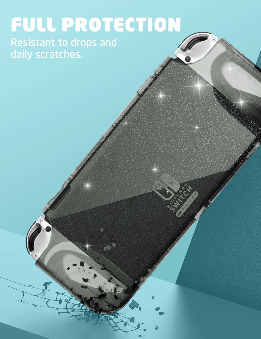 Mumba Thunderbolt Series Protective Clear TPU Grip Case for Nintendo Switch OLED 2021 - Compatible with 7-Inch Console & Joy-Con Controllers (Shadow) - Perfect for Gaming, Travel, and Home Entertainment