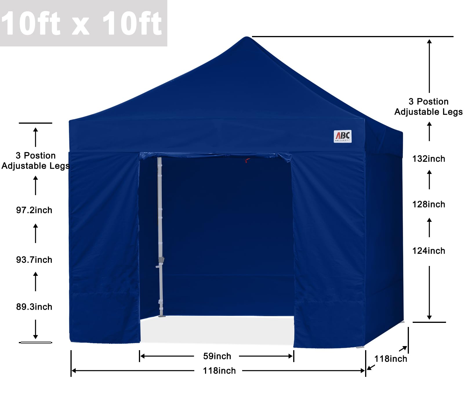 ABCCANOPY 10x10 Commercial Pop Up Canopy Tent with Removable Sidewalls - Navy Blue Instant Shelter for Outdoor Events, Farmers Markets & Beach Camping