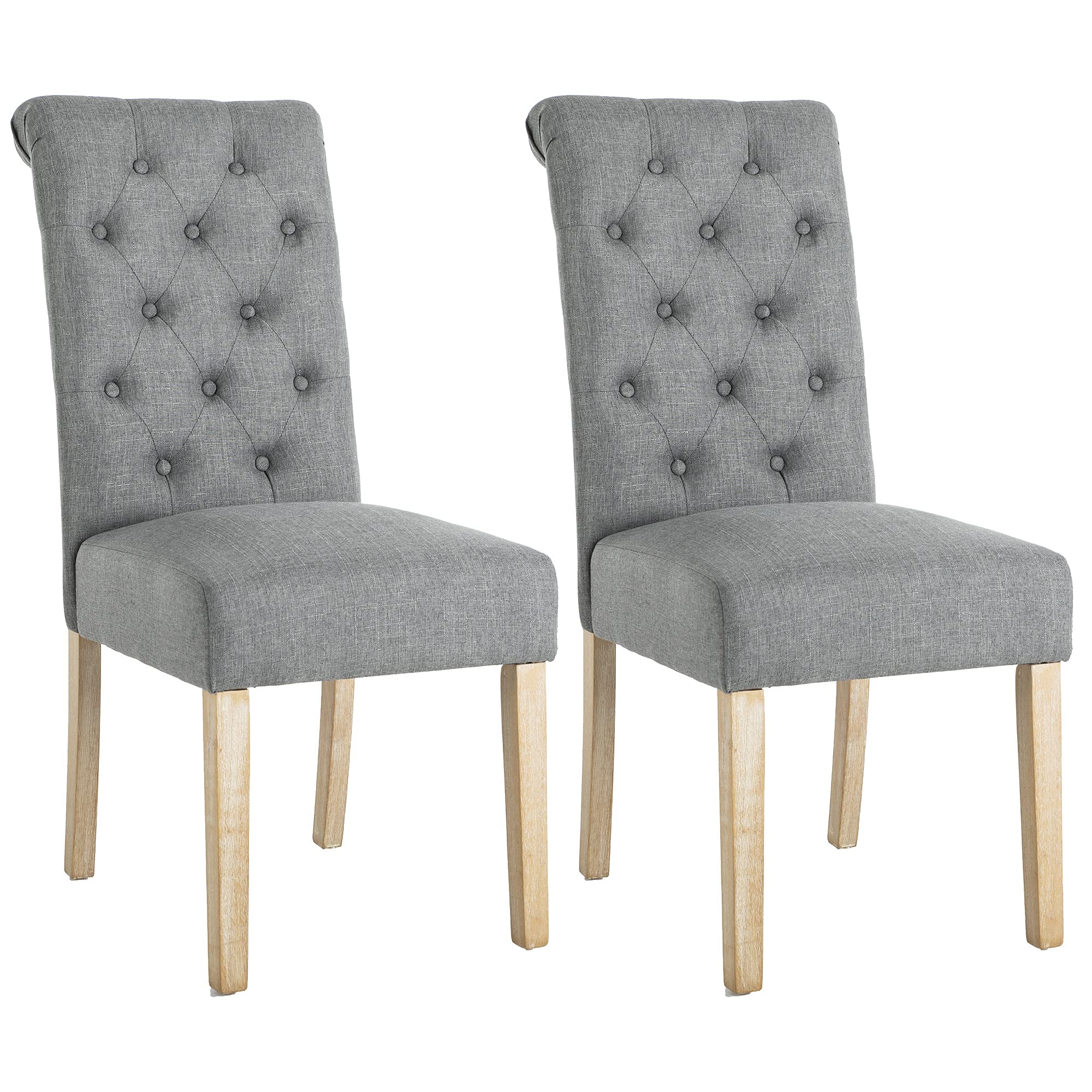 Set of 2 Modern Dining Chairs with Knitted Cushion & Button Detail - Solid Wood Legs for Kitchen, Bedroom, Dining Room (Gray) - Perfect for Small Spaces & Cozy Home Decor