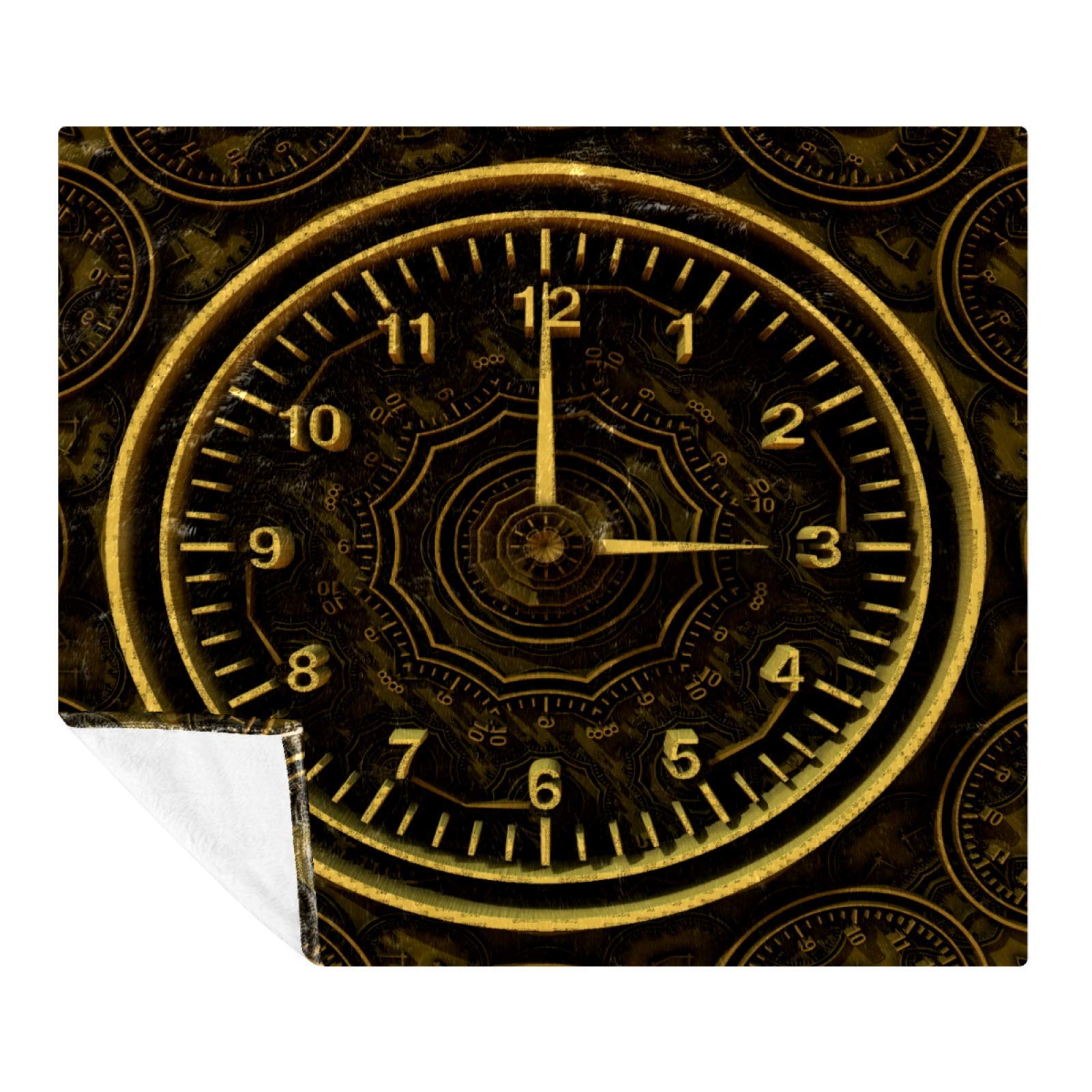 Vintage Time Clock Fleece Blanket - Ultra Soft Microfiber Bed Blanket (51.1x59 inches) for Cozy Home, Office & Travel Use