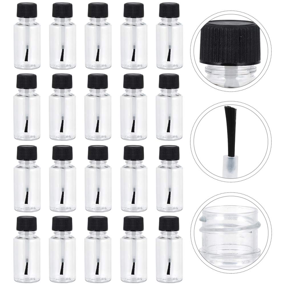 FRCOLOR 20pcs 20ml Empty Nail Polish Bottles with Brush - Refillable Plastic Nail Art Containers for DIY Manicure, Salon & Home Use