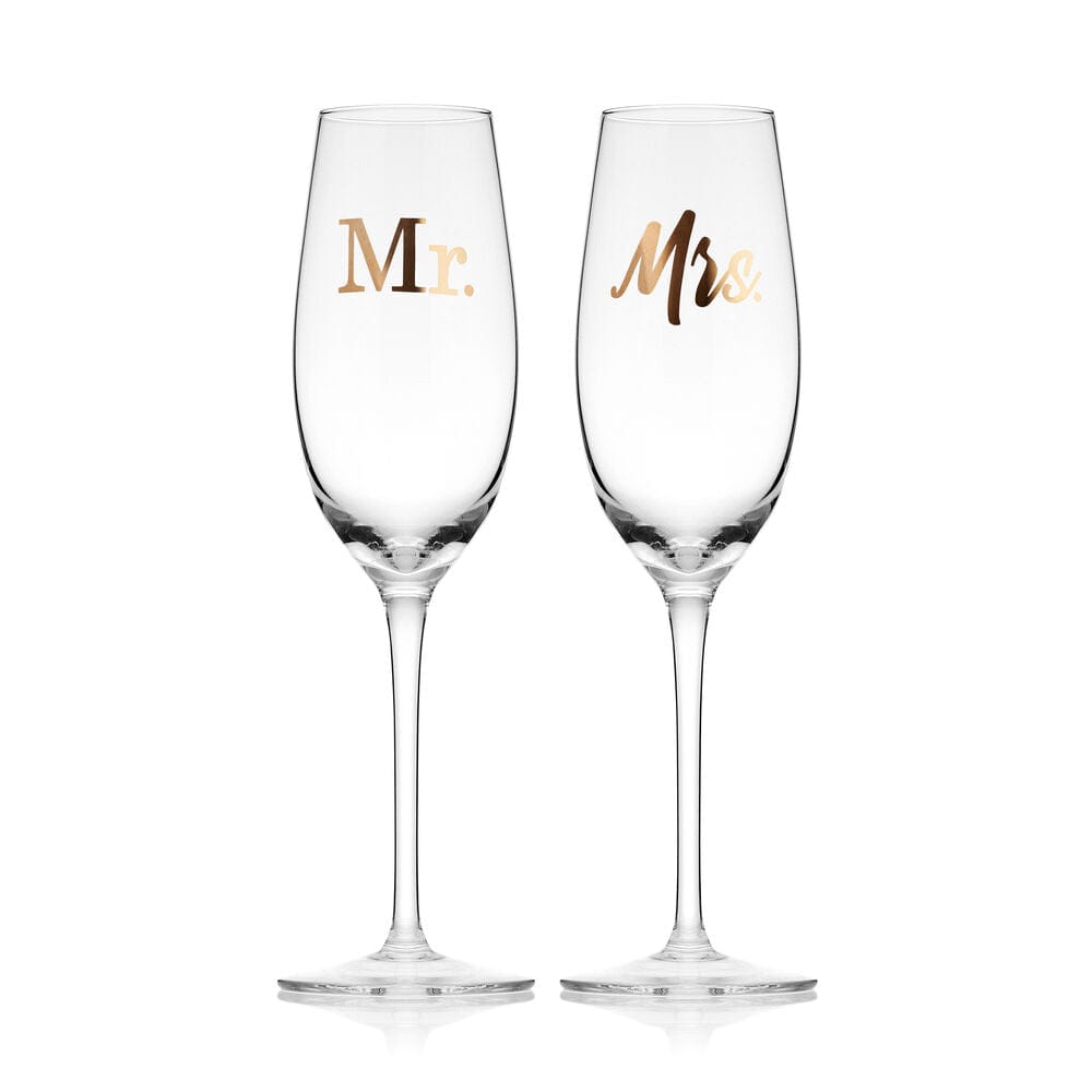 Elegant Mr. & Mrs. Wedding Champagne Flutes Set of 2 - Crystal Clear Toasting Glasses for Anniversary, Bridal Shower & Romantic Celebrations