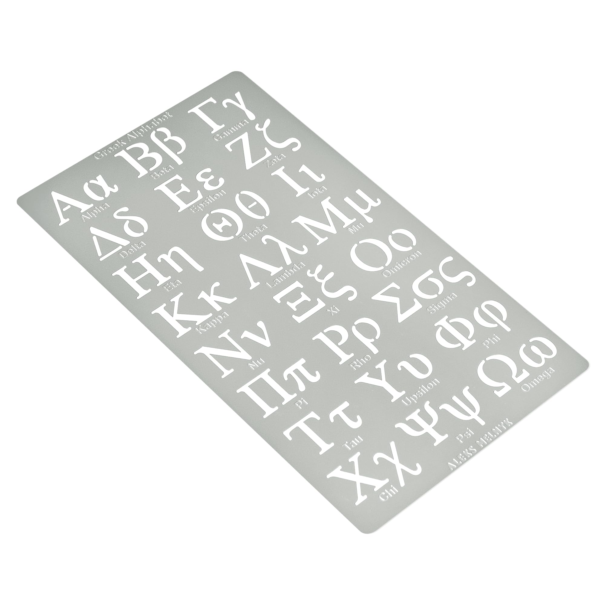 Aleks Melnyk No.420 Metal Stencil Set - Greek Letters (Phi, Sigma, Alpha) & Alphabet Templates (0.7in Size) for Wood Burning, Pyrography, Engraving, DIY Crafts, Bookmarks & Magic Runes | Perfect for Art Projects, Home Decor & Personalized Gifts