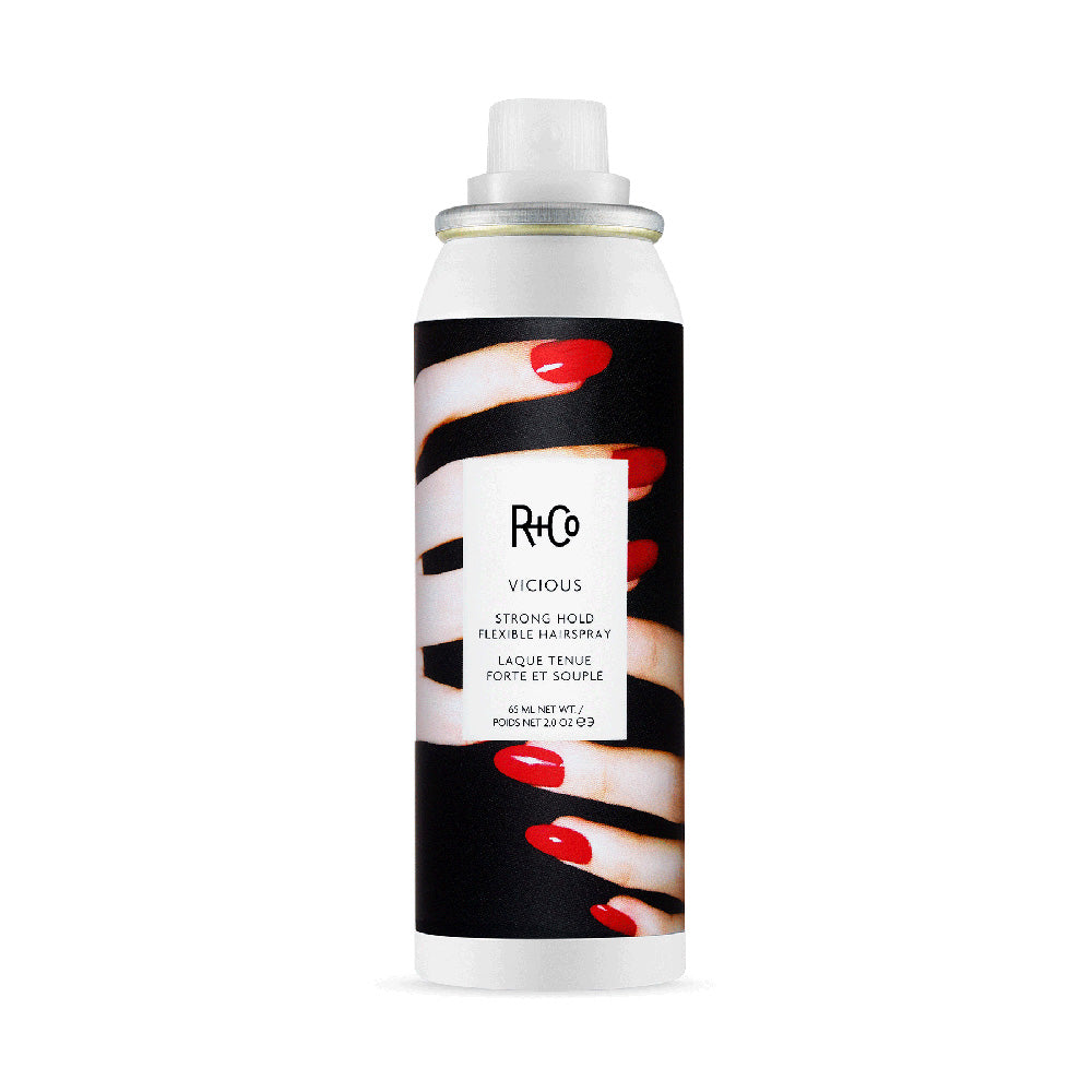 R+Co Vicious Strong Hold Flexible Hairspray for All Hair Types - Travel Size (2.5 oz) | Lightweight, Non-Sticky Hair Spray for Shine & Volume - Perfect for On-the-Go Styling, Workouts & Travel