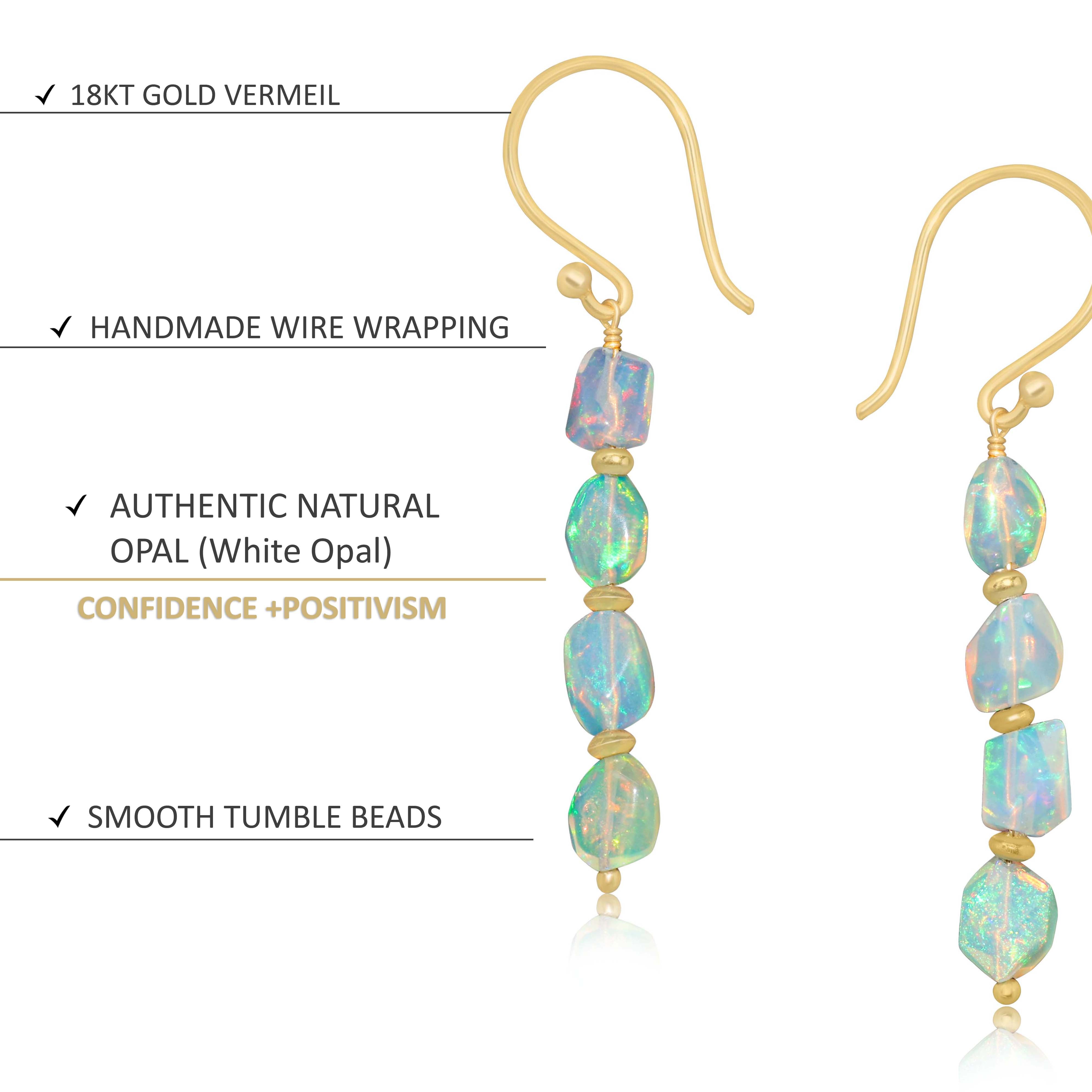 Natural White Opal Dangle Drop Silver Earrings for Women | Sterling Silver Handmade Jewelry | Gift for Her, Birthday, Anniversary, Wedding | Elegant Everyday & Evening Wear