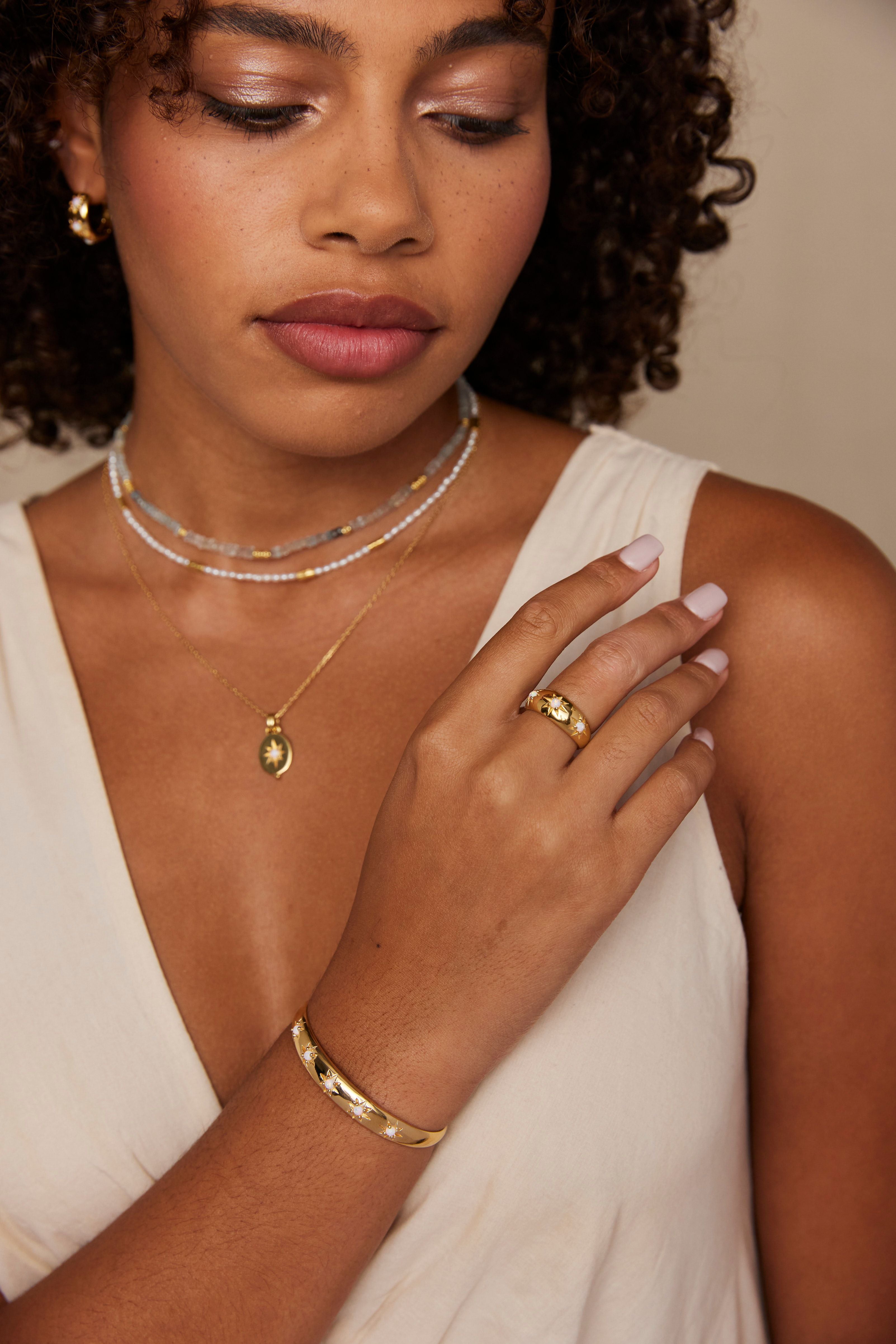 Alina Opal Gold Necklace - 14K Solid Gold Opal Pendant Jewelry for Women | Elegant Gift for Birthday, Anniversary & Valentine's Day