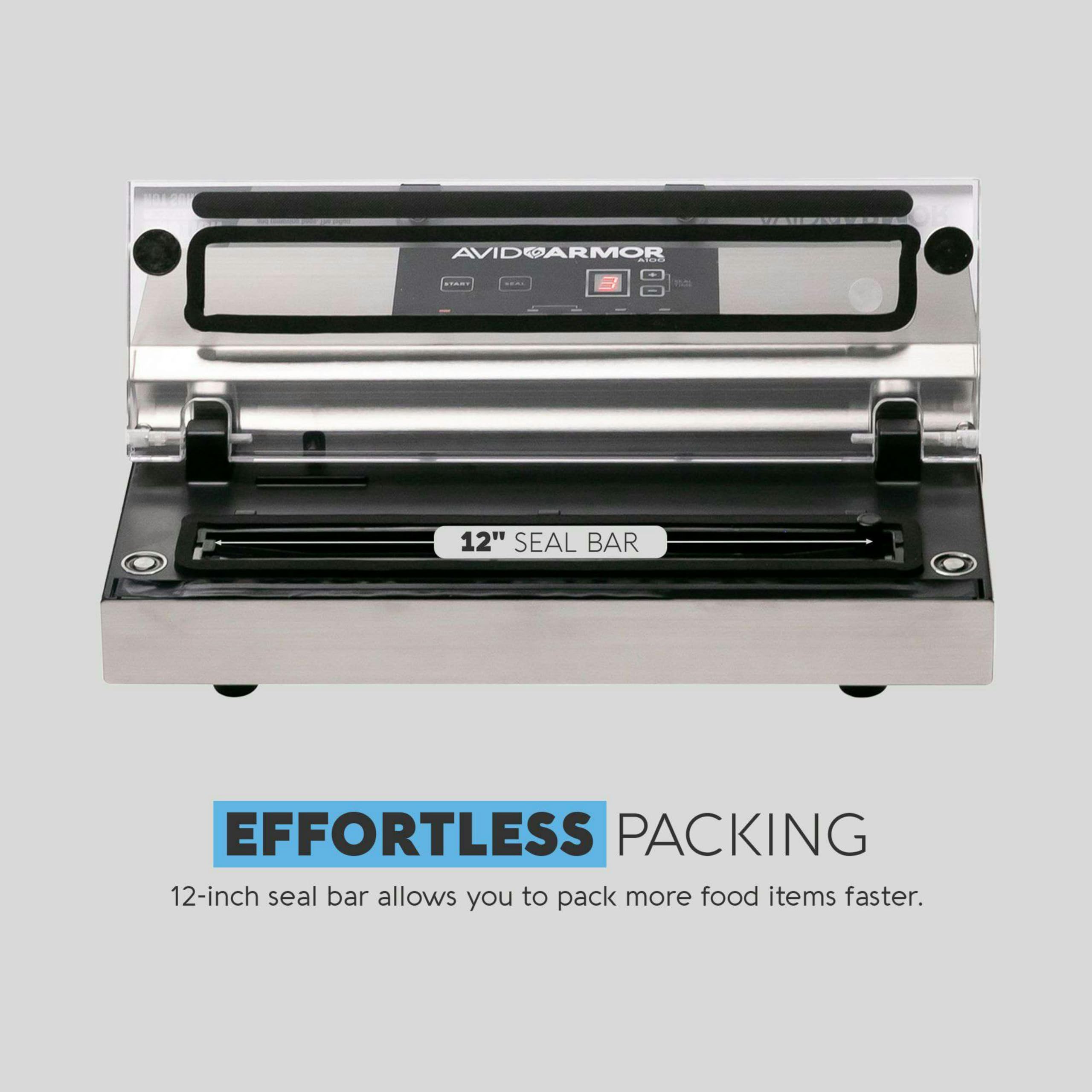 Avid Armor A100 Commercial Vacuum Sealer Machine - Heavy Duty Stainless Steel Construction with Clear Lid, Double Piston Pump & 12
