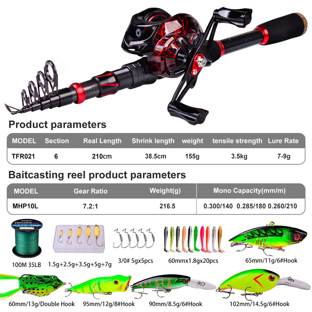 Premium 6.9ft Carbon Fiber Telescopic Fishing Rod and Reel Combo - Spinning & Baitcasting Reel Set for Saltwater, Freshwater & Ice Fishing - Ideal for Bass, Trout, and Walleye - Perfect for Shore Fishing, Boat Angling, and Ice Fishing Adventures