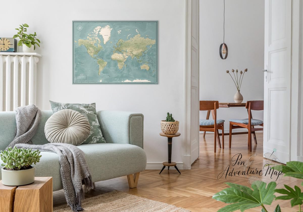 Premium Detailed World Map Pinboard on Canvas - Interactive Travel Map with Pins for Marking Adventures | 32x24 Inch Wall Decor for Home Office, Classroom & Travel Planning | Perfect Gift for Travel Lovers & Geography Enthusiasts