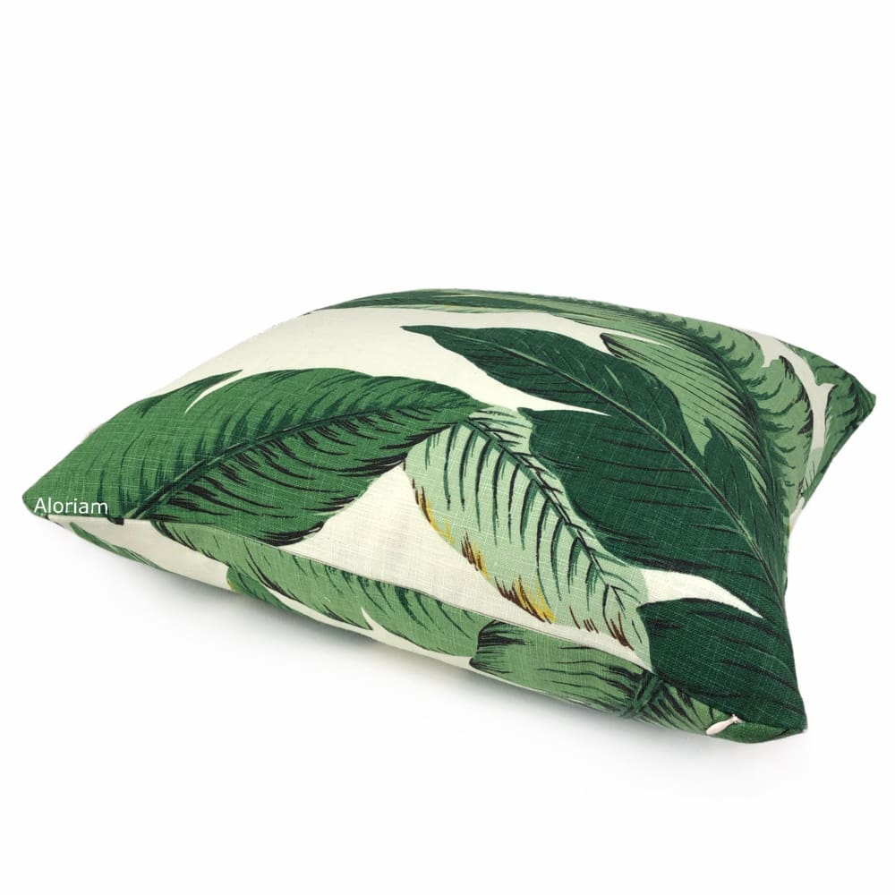 Banana Leaf Tropical Palm Leaves Green Linen Print Pillow Cover - Decorative Throw Pillow Case for Boho, Coastal & Tropical Home Decor - Perfect for Living Room, Bedroom & Porch