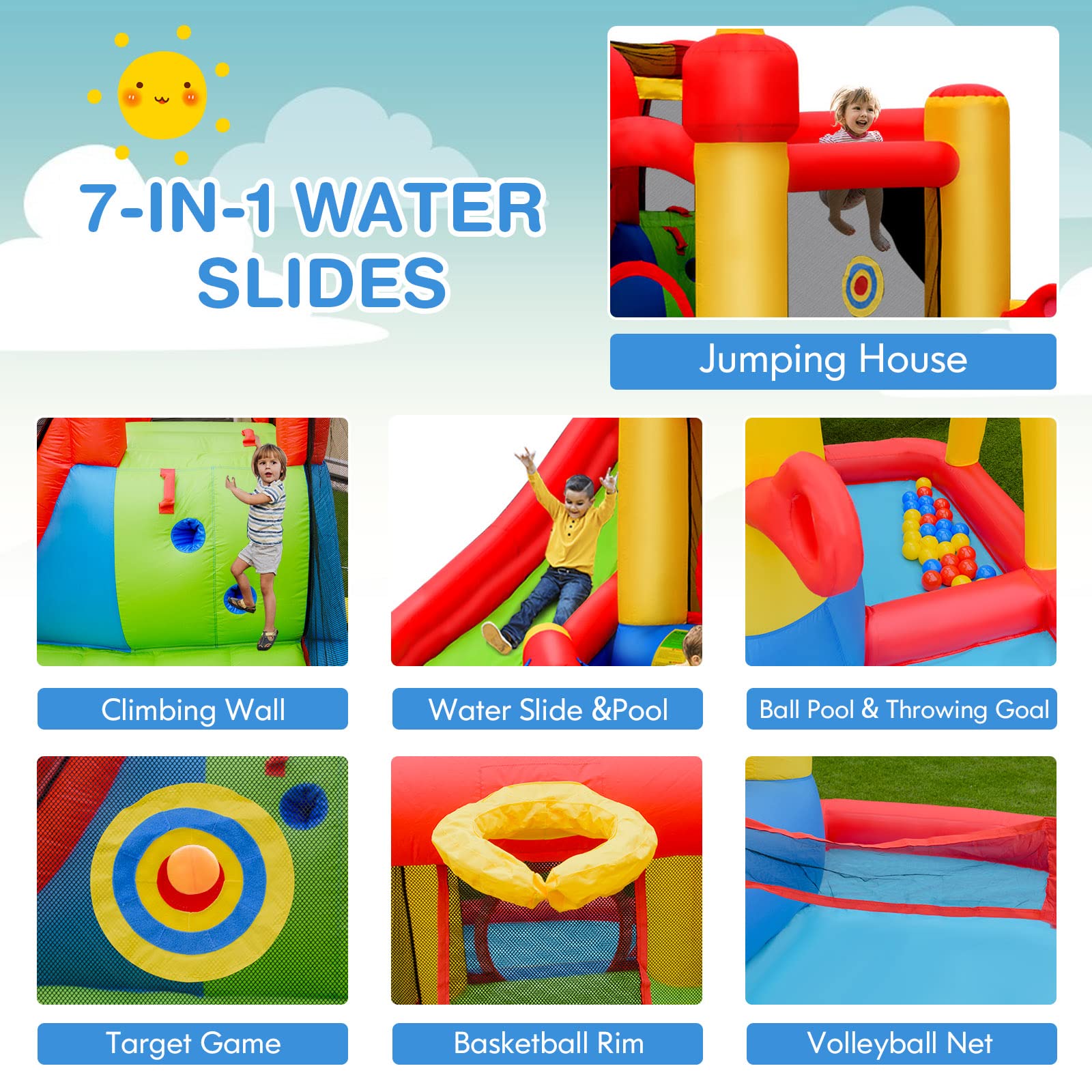 **HONEY JOY 7-in-1 Inflatable Water Slide & Bounce House for Kids & Adults – Giant Blow Up Water Park with Splash Pool – Outdoor Backyard Summer Fun (Blower Not Included) – Perfect for Birthday Parties, Family Gatherings, and Summer Water Play**
