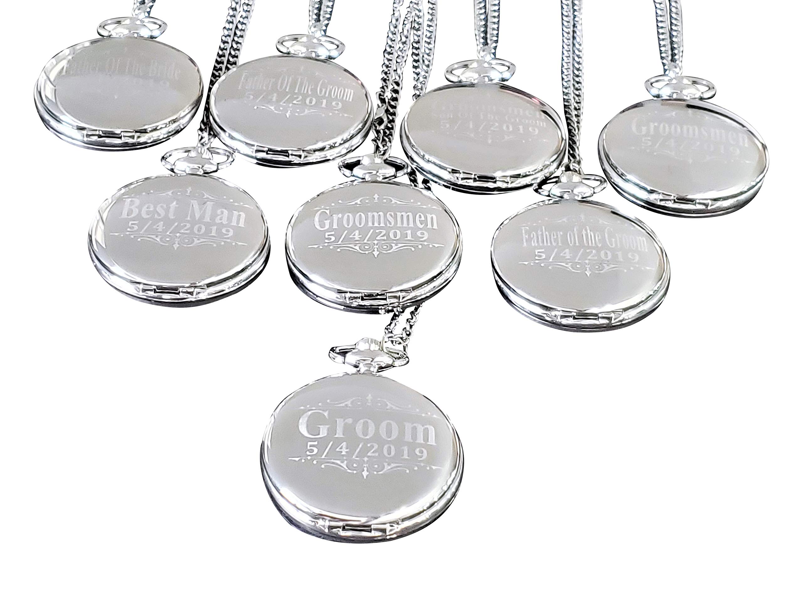 8 Personalized Engraved Pocket Watches for Groomsmen - Wedding Gift Set with Chains, Gift Box & Free Engraving (5 Color Options) - Perfect for Weddings, Anniversaries & Special Occasions