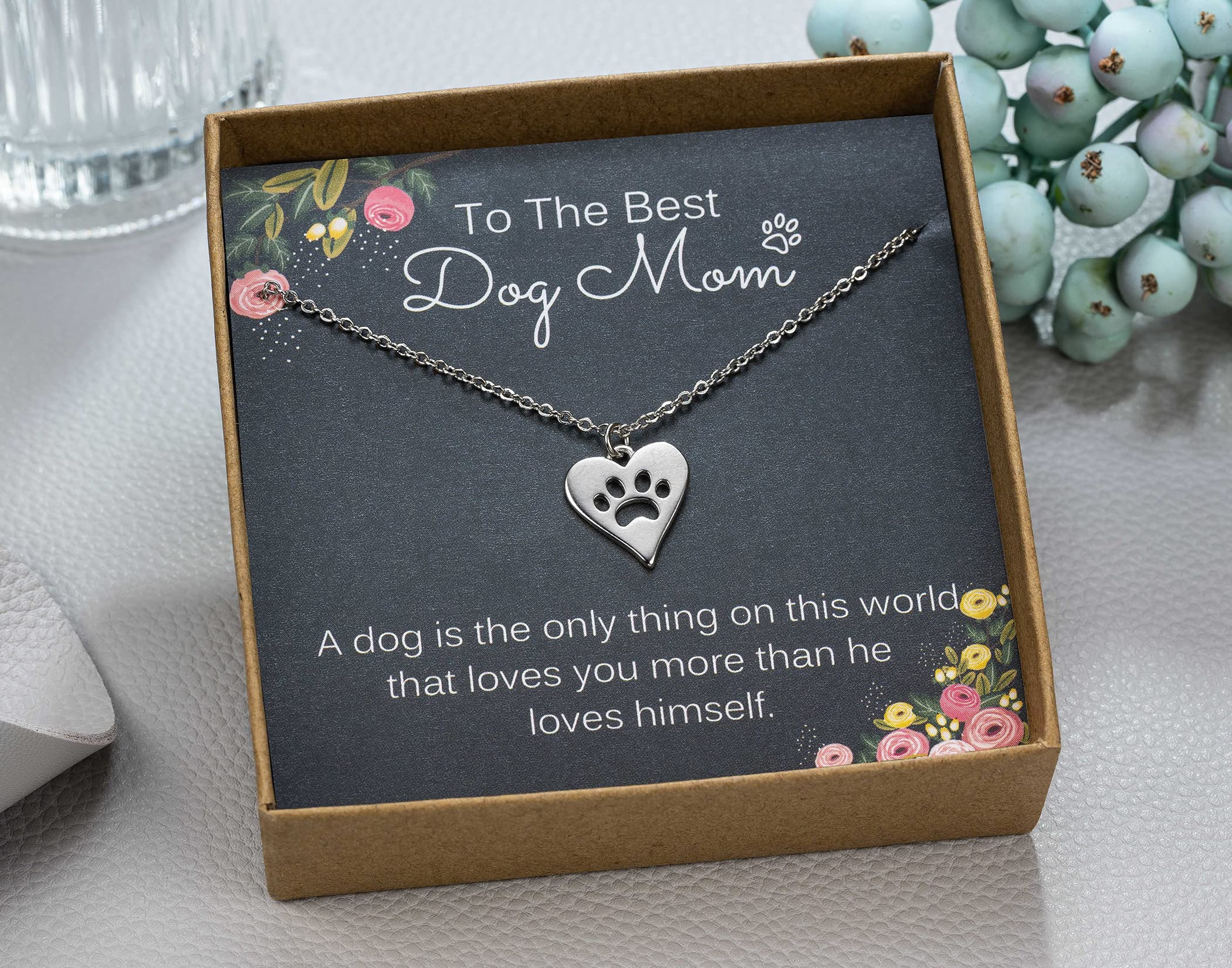 925 Sterling Silver Dog Paw Necklace with Heart Pendant - Perfect Gift for Dog Moms, Dog Lovers & Sympathy for Loss of Pet - Ideal for Mother's Day, Memorials & Everyday Wear