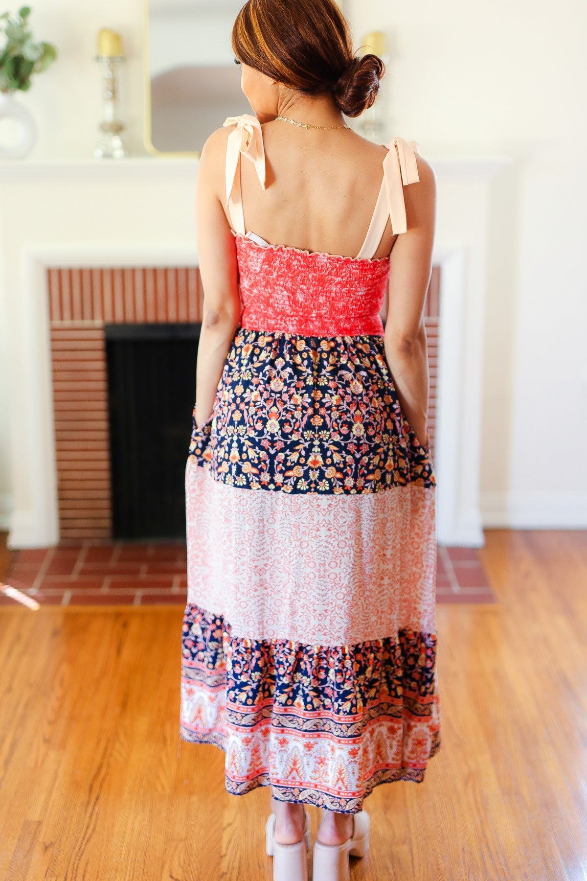 Orange Floral Smocked Tube Top Tiered Maxi Dress - Boho Summer Beach Dress for Vacation, Pool Party & Music Festival