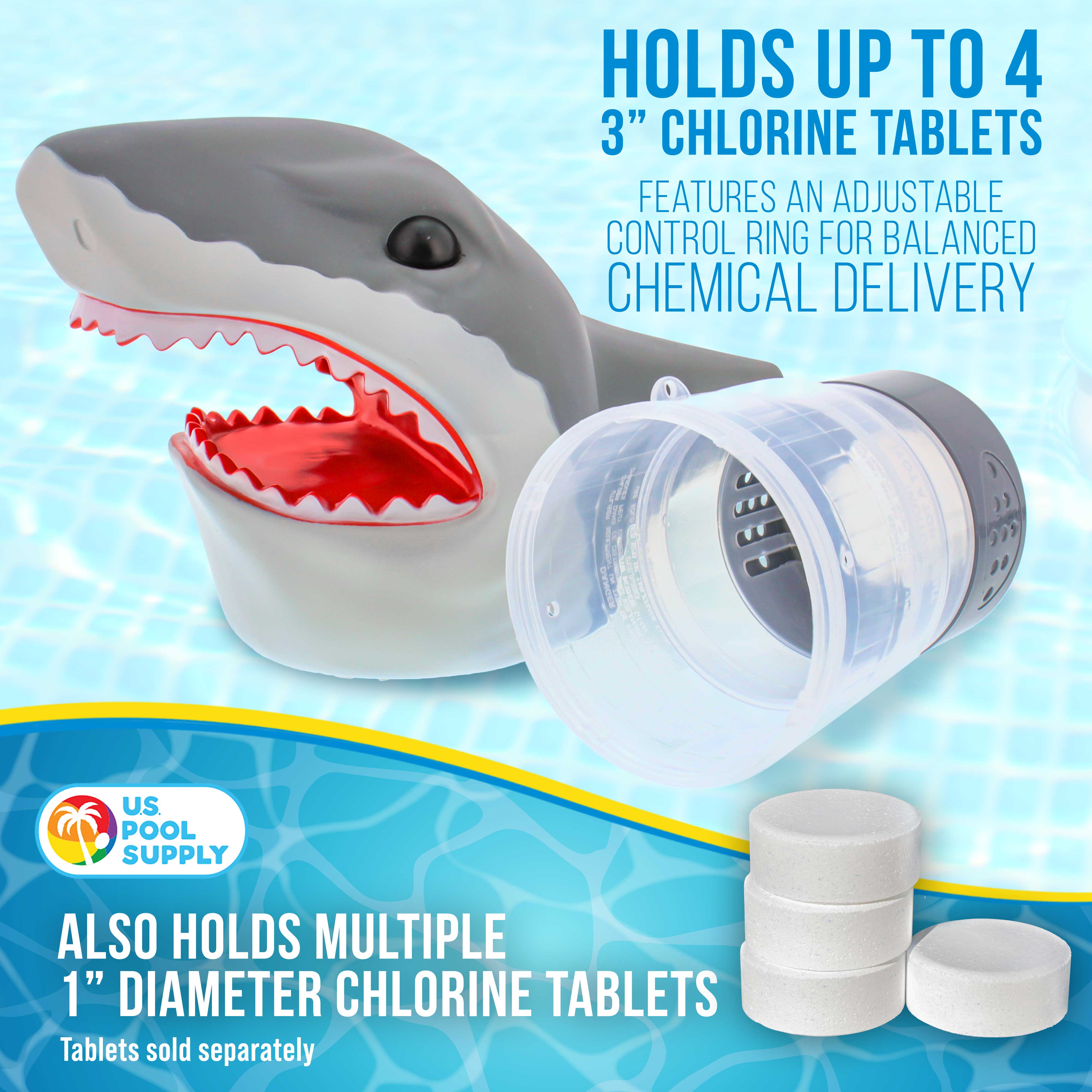 Open Jaws Shark Floating Pool Chlorine Dispenser with Collapsible Base - Holds 3 Chlorine Tablets, Fun Scary Teeth Design for Swimming Pools - Great for Summer Pool Parties & Backyard Decor