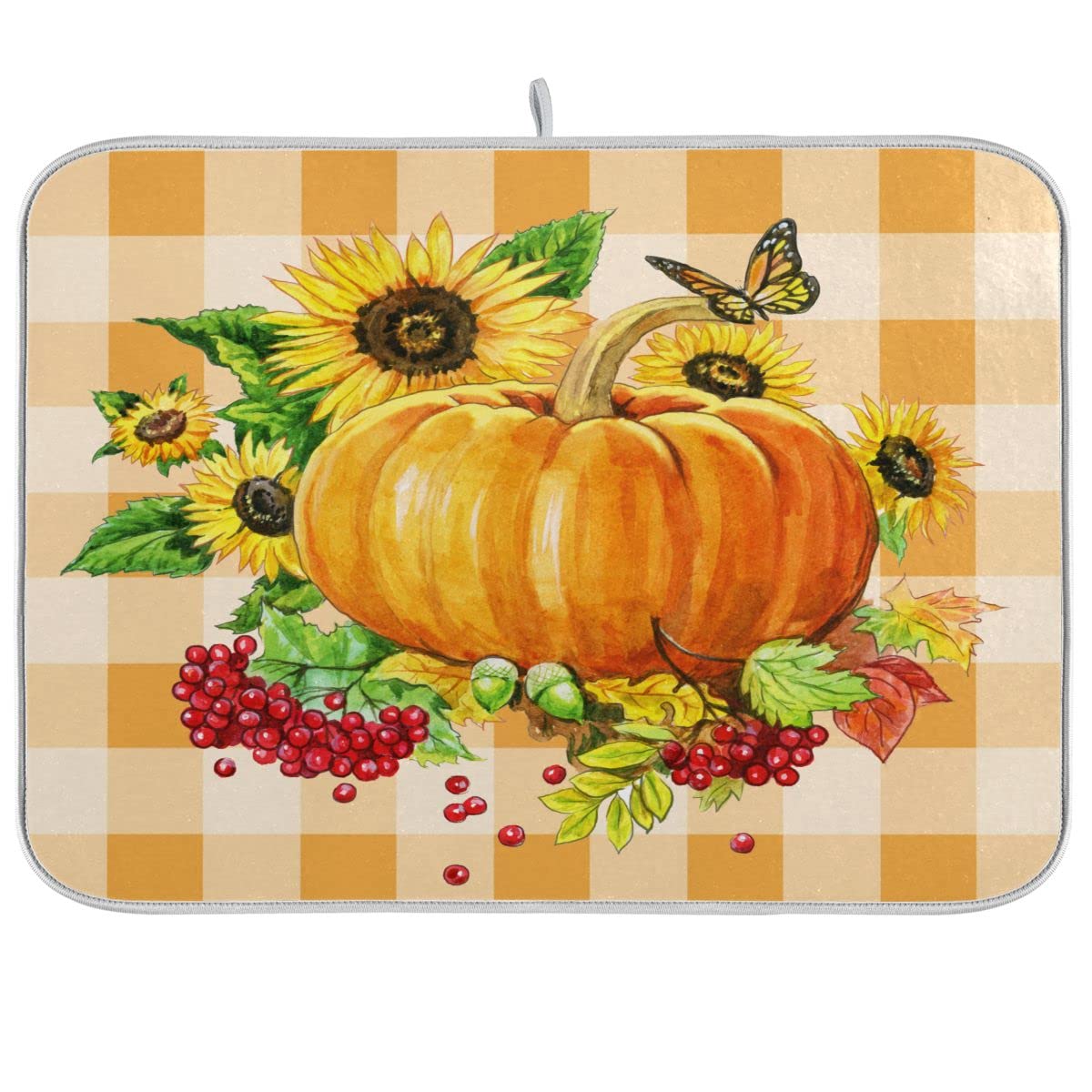 Sunflower Autumn Pumpkin Microfiber Dish Drying Mat - Absorbent Kitchen Counter Protector, 16x18 Inch, Perfect for Countertops, Sink Areas, and Dish Racks