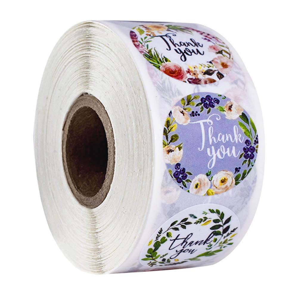 500 Floral Thank You Stickers 1.5 Inch Round Labels - Perfect for Small Business, Weddings, Bridal Showers, Birthdays & Giveaways - Express Gratitude with Beautiful Floral Designs