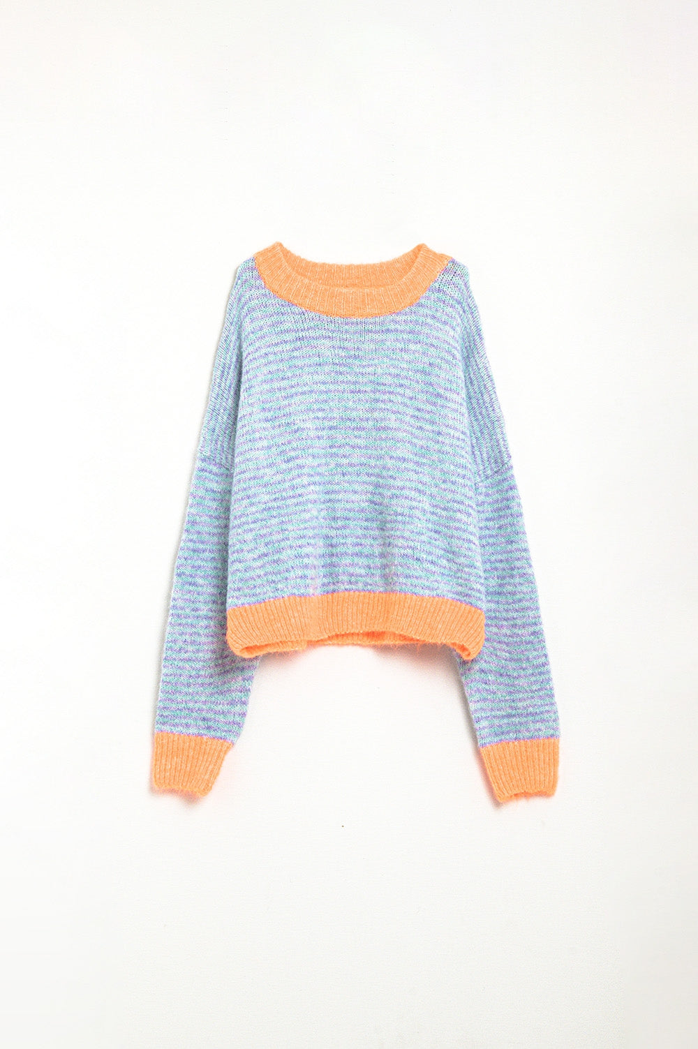 Oversized Light Blue/Orange Knit Pullover Sweater - Cozy Casual Wear for Fall & Winter | Perfect for Layering and Everyday Outfits