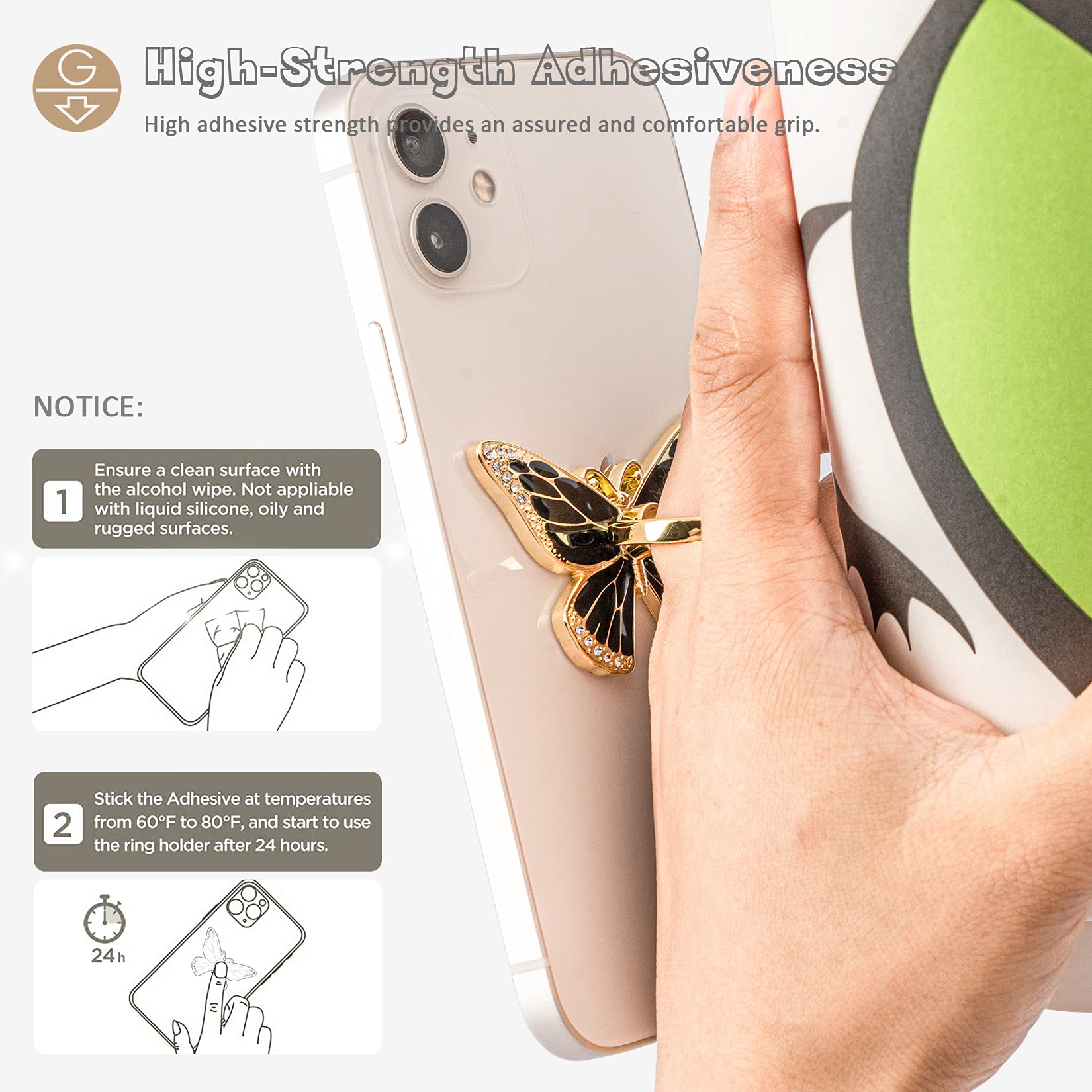 360° Rotating Metal Phone Ring Grip - Compatible with iPhone & Android for Secure One-Hand Use