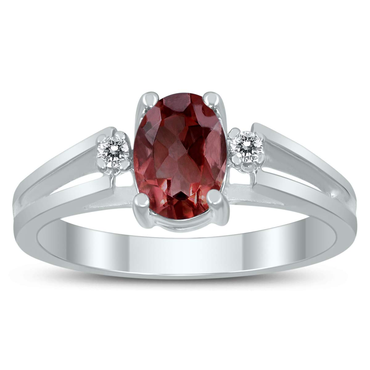 7X5MM Garnet and Diamond Open Three Stone Ring in 10K White Gold | Elegant Birthstone Jewelry for Women | Perfect for Valentine's Day, Anniversary & Special Occasion Gifts