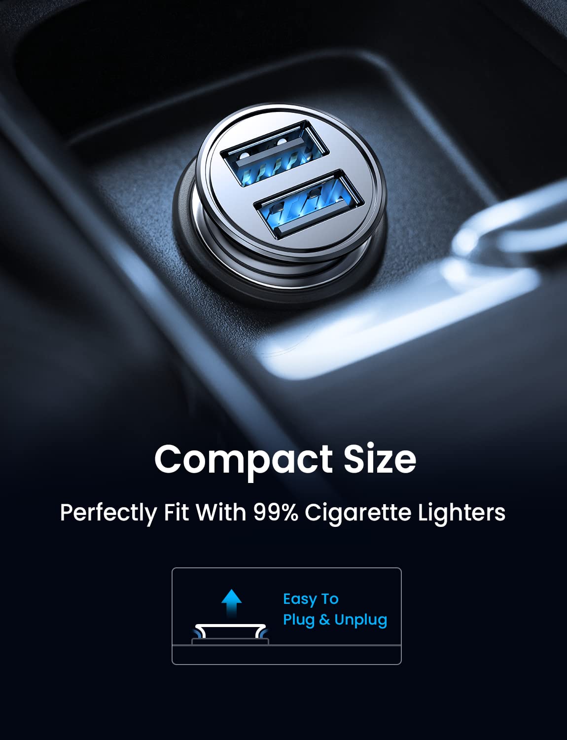 AINOPE 2-Pack 4.8A Fast Car Charger - Dual USB Port Cigarette Lighter Adapter for iPhone 15/14/13/12/11/Pro Max/SE/XR/8/7, iPad, Samsung Galaxy S23/S22/S21/S20/S10/S9/S8/S7/A51, Android & Kindle (Silver) - Perfect for Road Trips & Daily Commutes
