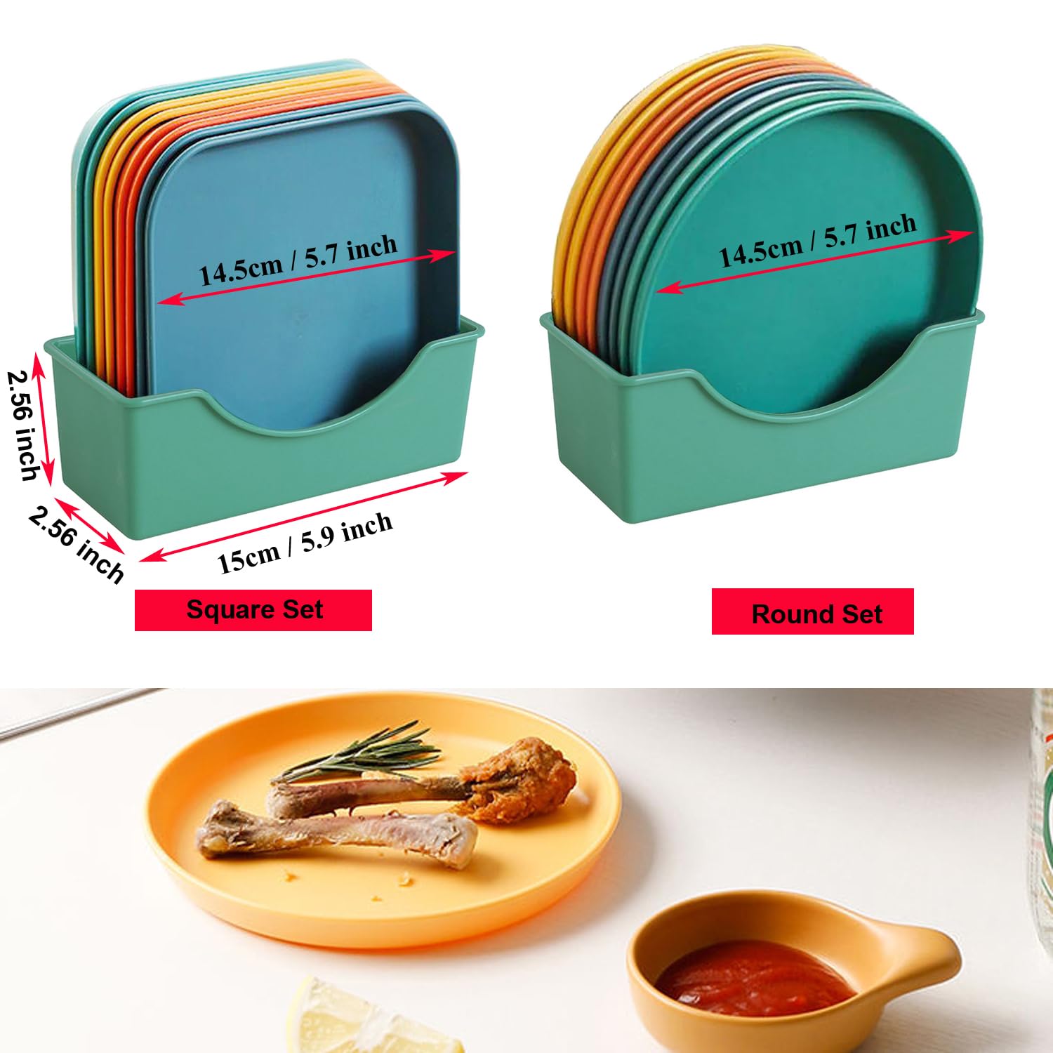 Reusable Plastic Appetizer Plates 8-Pack - Lightweight for Snacks, Salad & Desserts | Party & Picnic Use