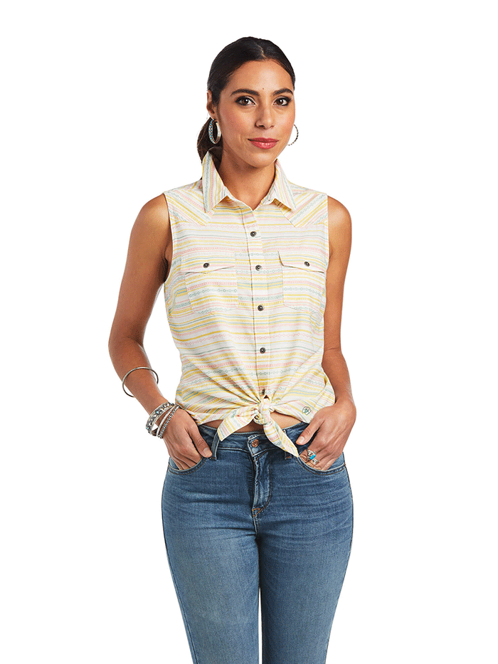 Ariat Women's Sleeveless Jasmine Shirt - Yarn Dye Jacquard Stripe Western Top for Casual Wear & Outdoor Activities