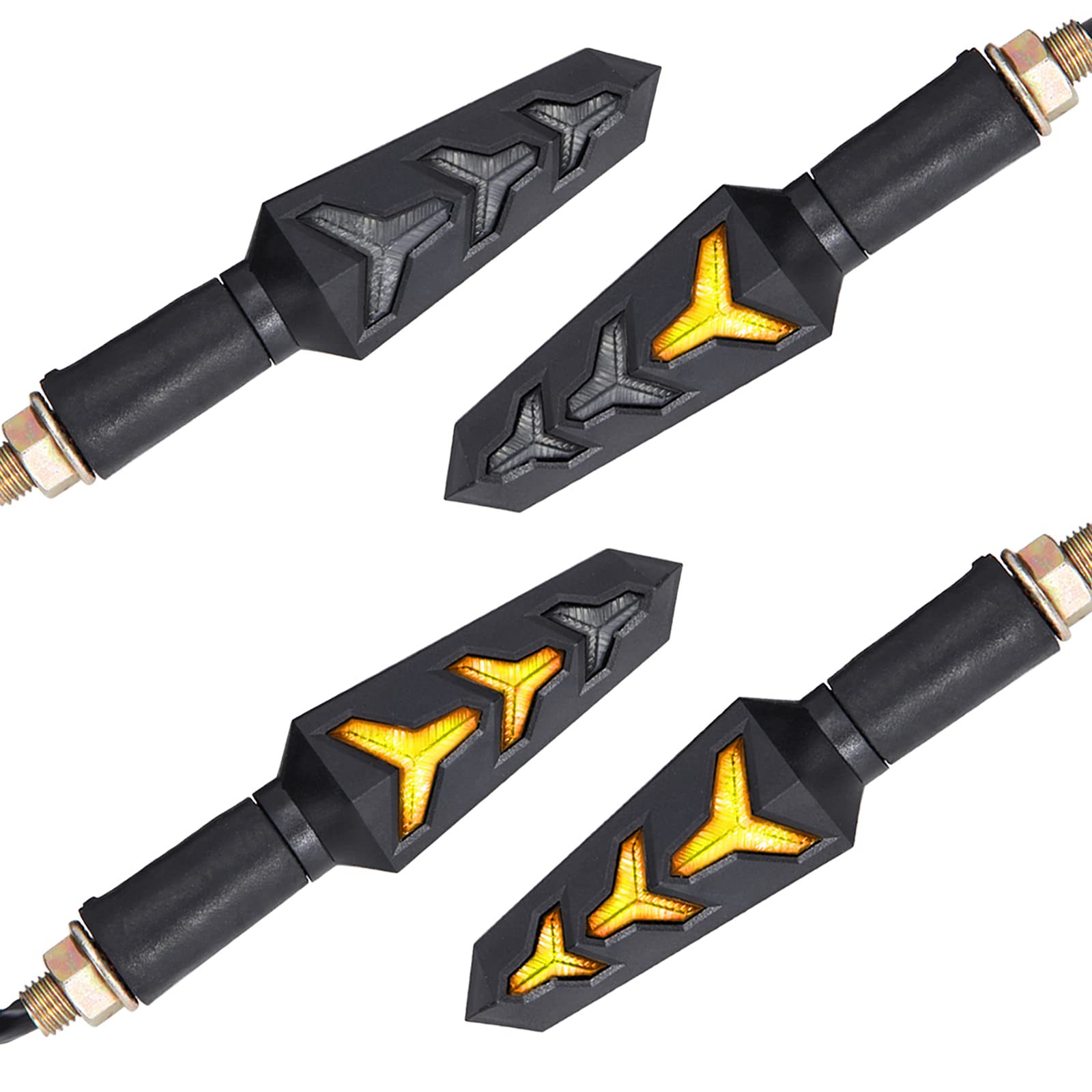 DREAMIZER 4pcs Motorcycle LED Turn Signals Lights - Water Flowing Blinker Indicator with 10mm Built-in Relay Arrow for Motorcycle & Motorbike - Perfect for Night Riding and Enhanced Safety (Set of 4)